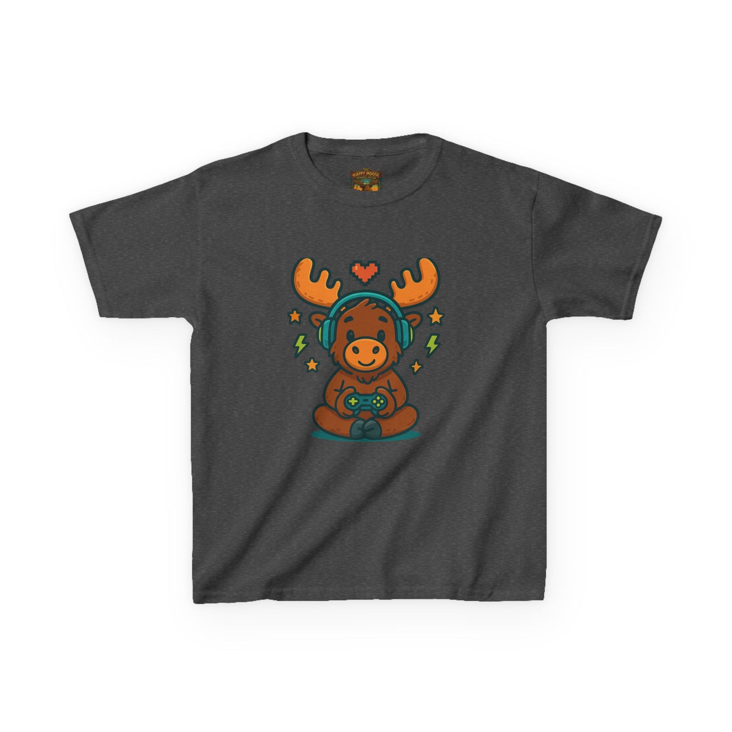 Kids Moose Gamer T‑Shirt — Cute Headset Moose with Controller