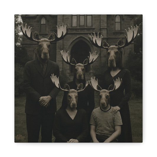 Vintage Family Portrait Moose Heads Matte Canvas Wall Art