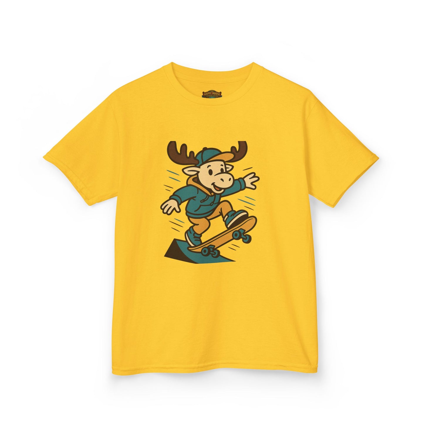 Kids Skateboarding Moose T‑Shirt — Cute Cartoon Skateboard Tee for Boys & Girls