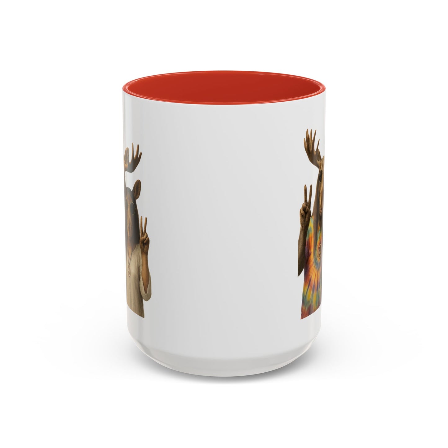 Peaceful Moose Couple Accent Coffee Mug — Hippie Tie-Dye Moose Peace Sign 11/15oz