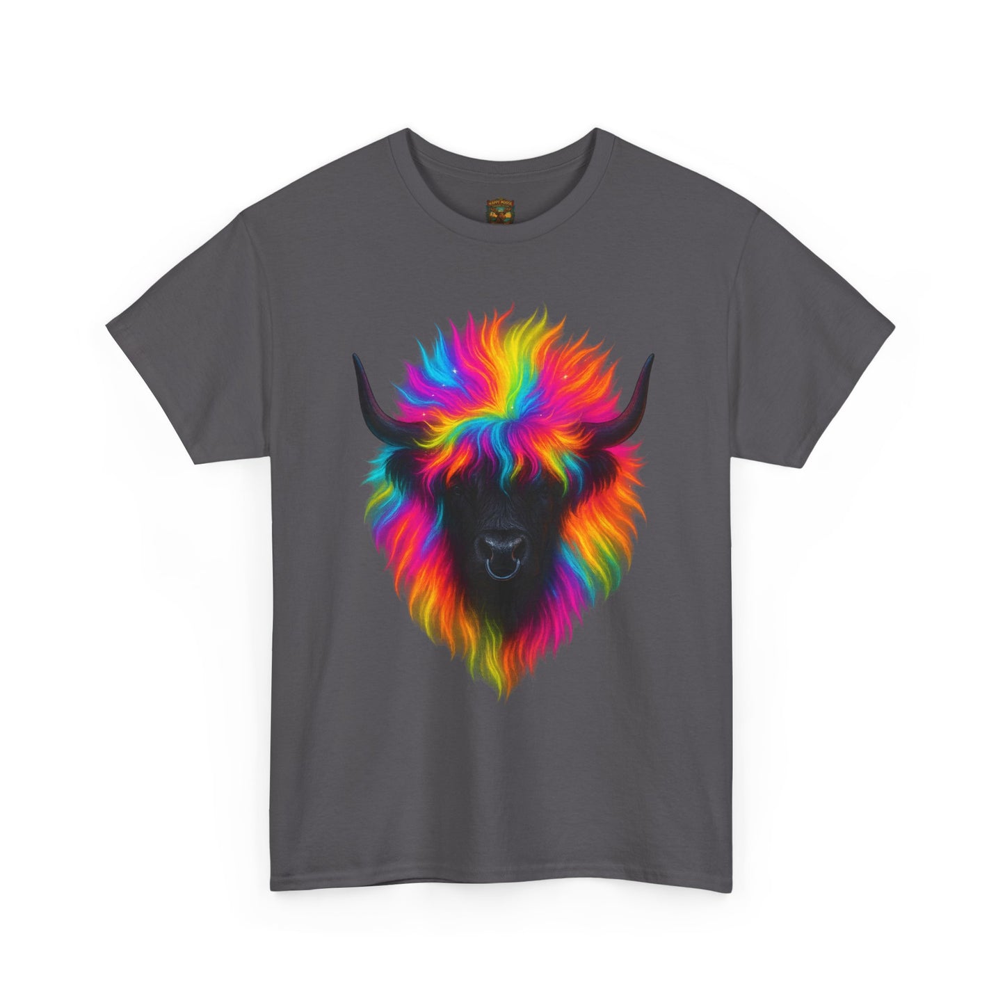 Rainbow Highland Cow T-Shirt — Colourful Neon Graphic Tee