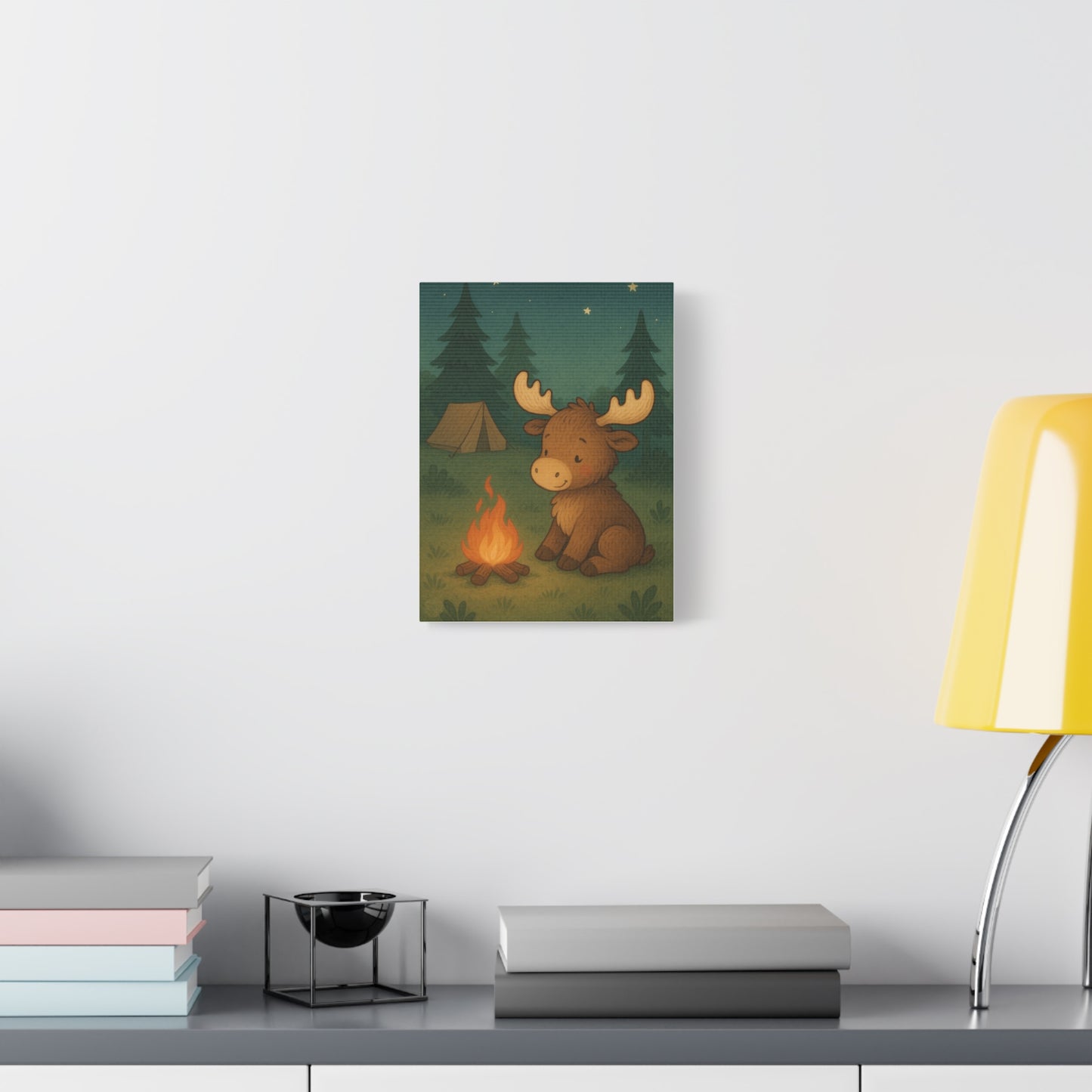 Cute Camping Moose Canvas Art — Kids Nursery Wall Decor