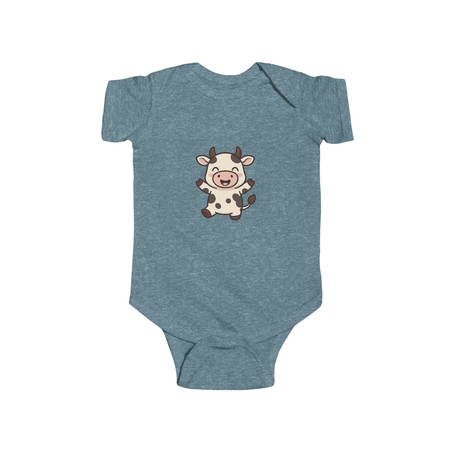 Cute Cartoon Cow Infant Bodysuit — Baby Onesie with Smiling Cow Design