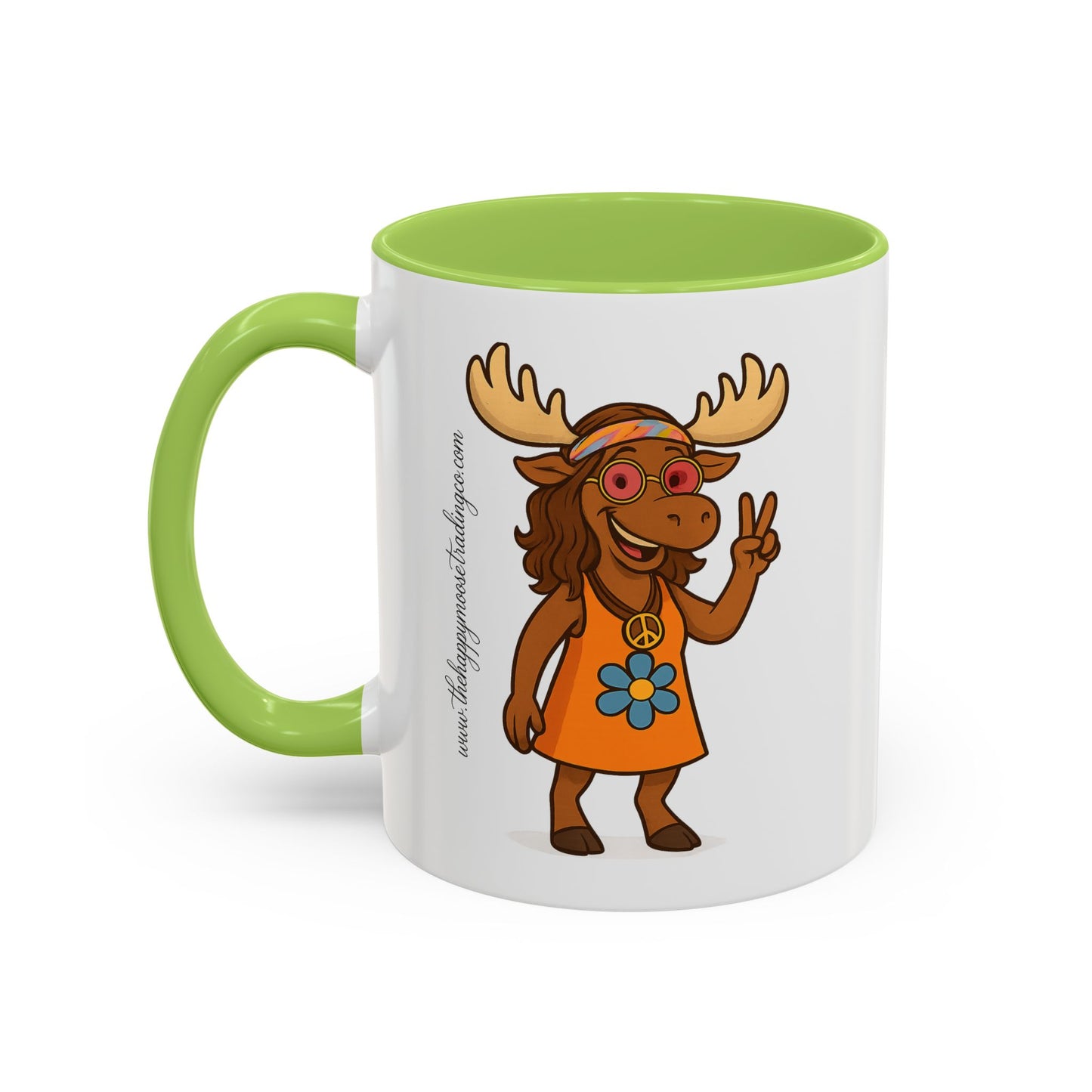 Hippie Moose Coffee Mug — Peace Sign Retro Moose Accent Mug (11/15oz)