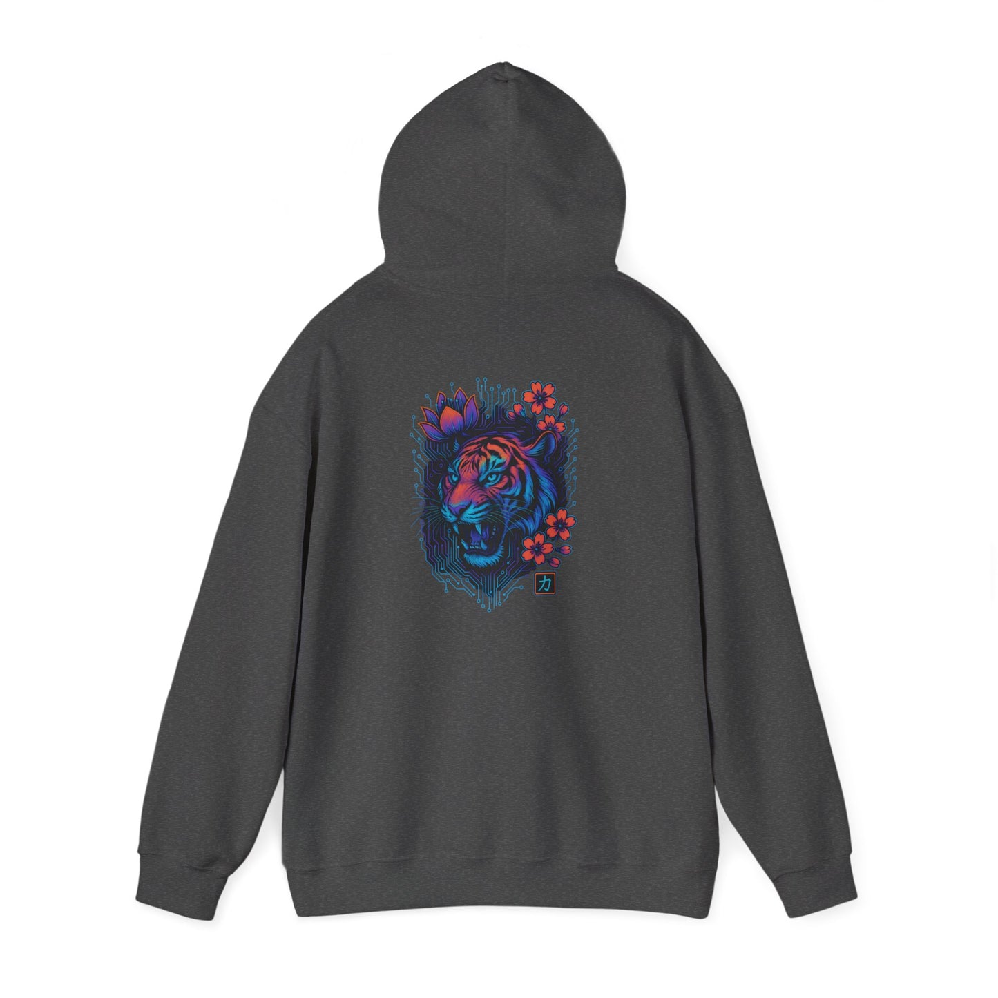 Tiger Rose Hoodie — Neon Floral Tiger Back Graphic Hoodie