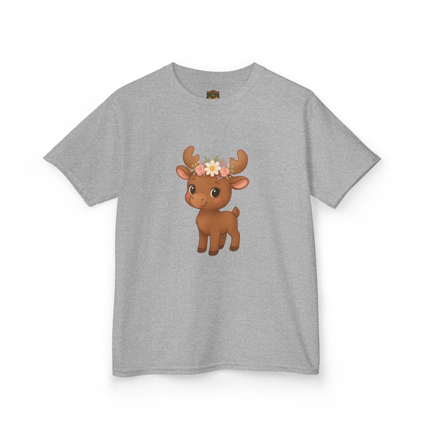 Kids Tee — Cute Floral Crown Baby Moose Graphic