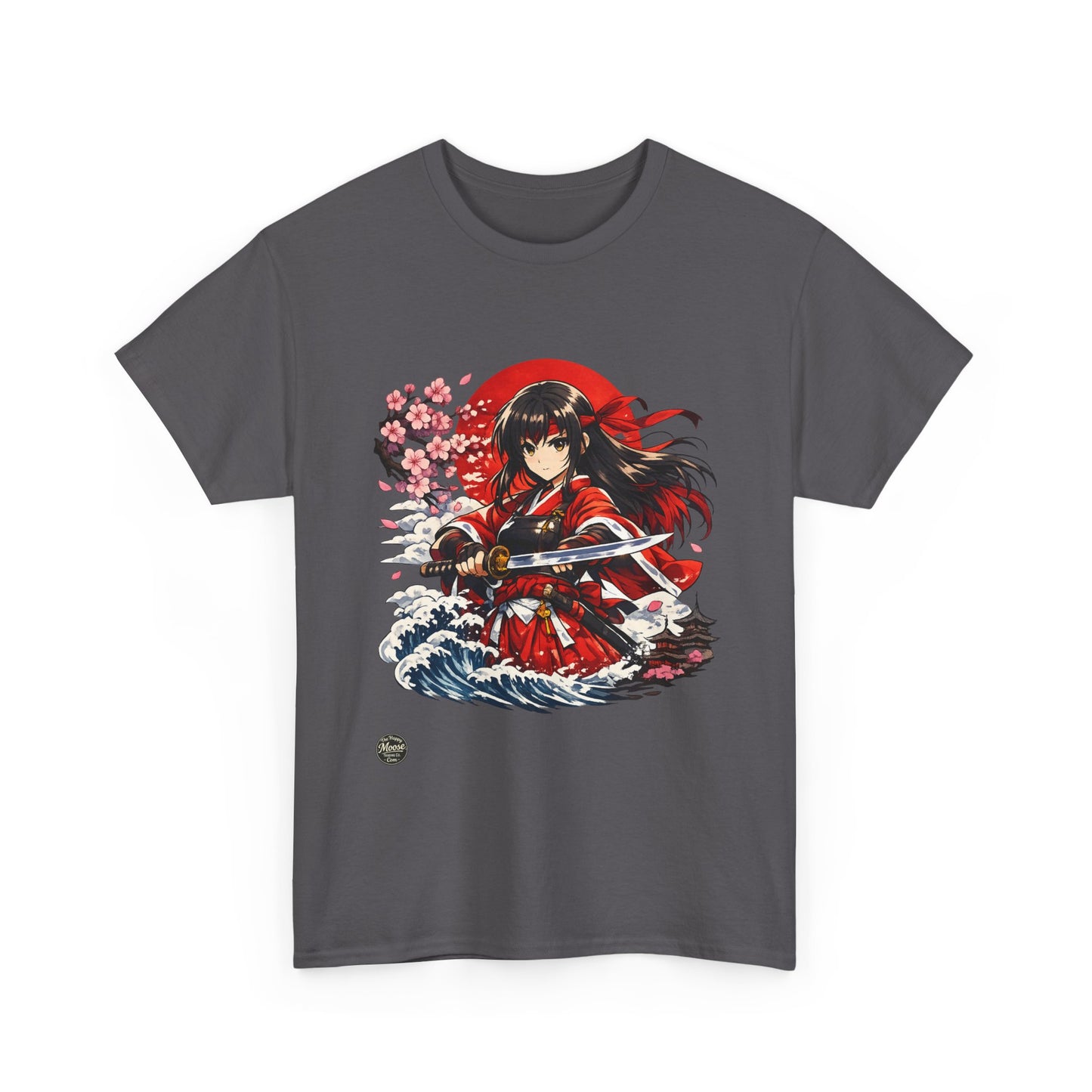 Anime Samurai Tee — Red Kimono Warrior Graphic T-Shirt #E006