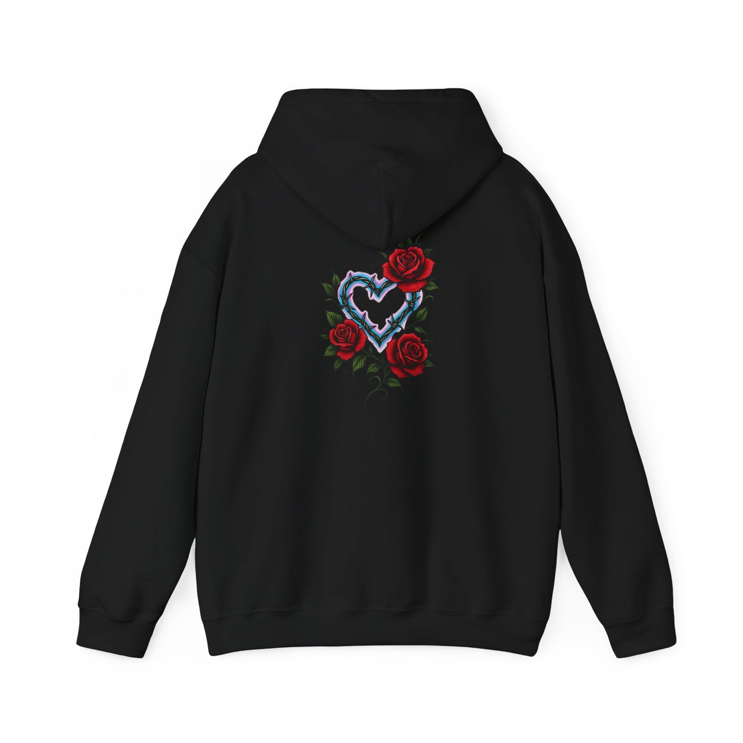 Hoodie — Smoky Heart with Red Roses Back Graphic
