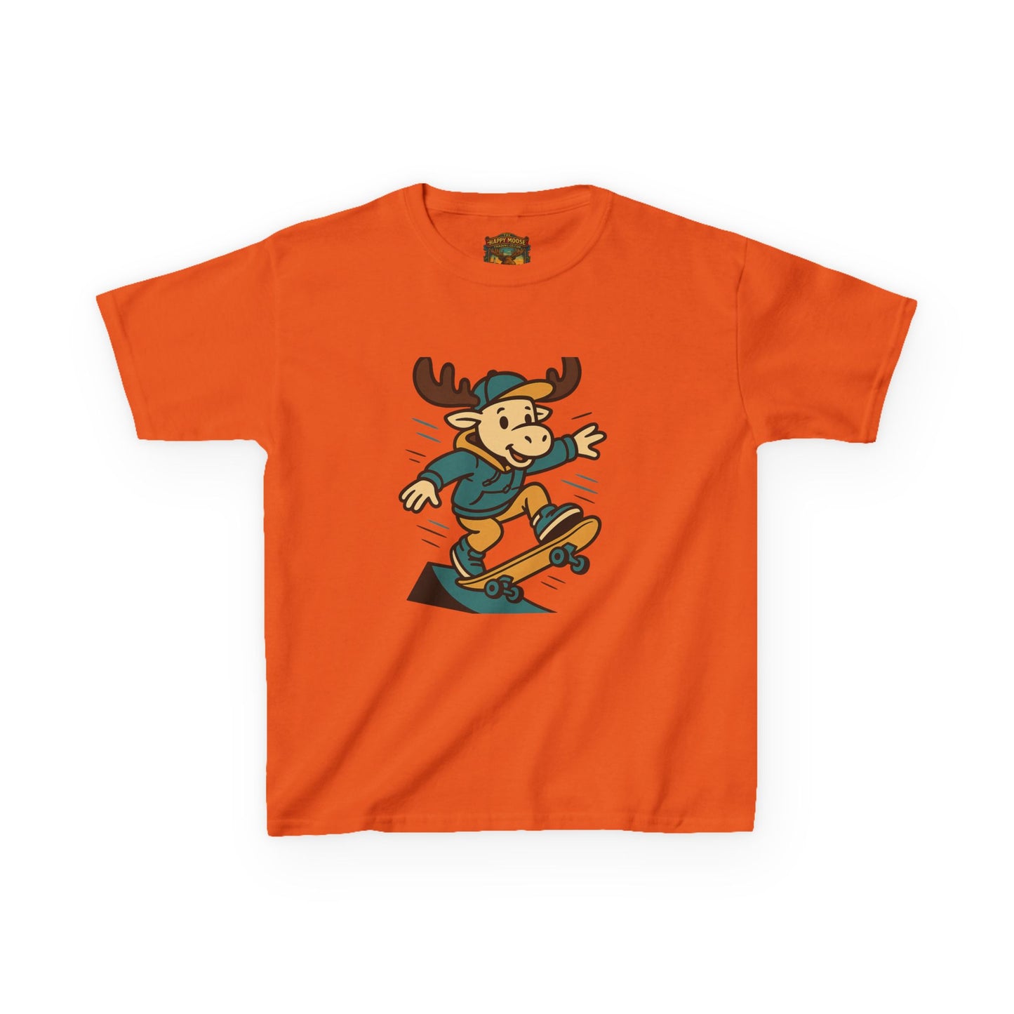 Kids Skateboarding Moose T‑Shirt — Cute Cartoon Skateboard Tee for Boys & Girls
