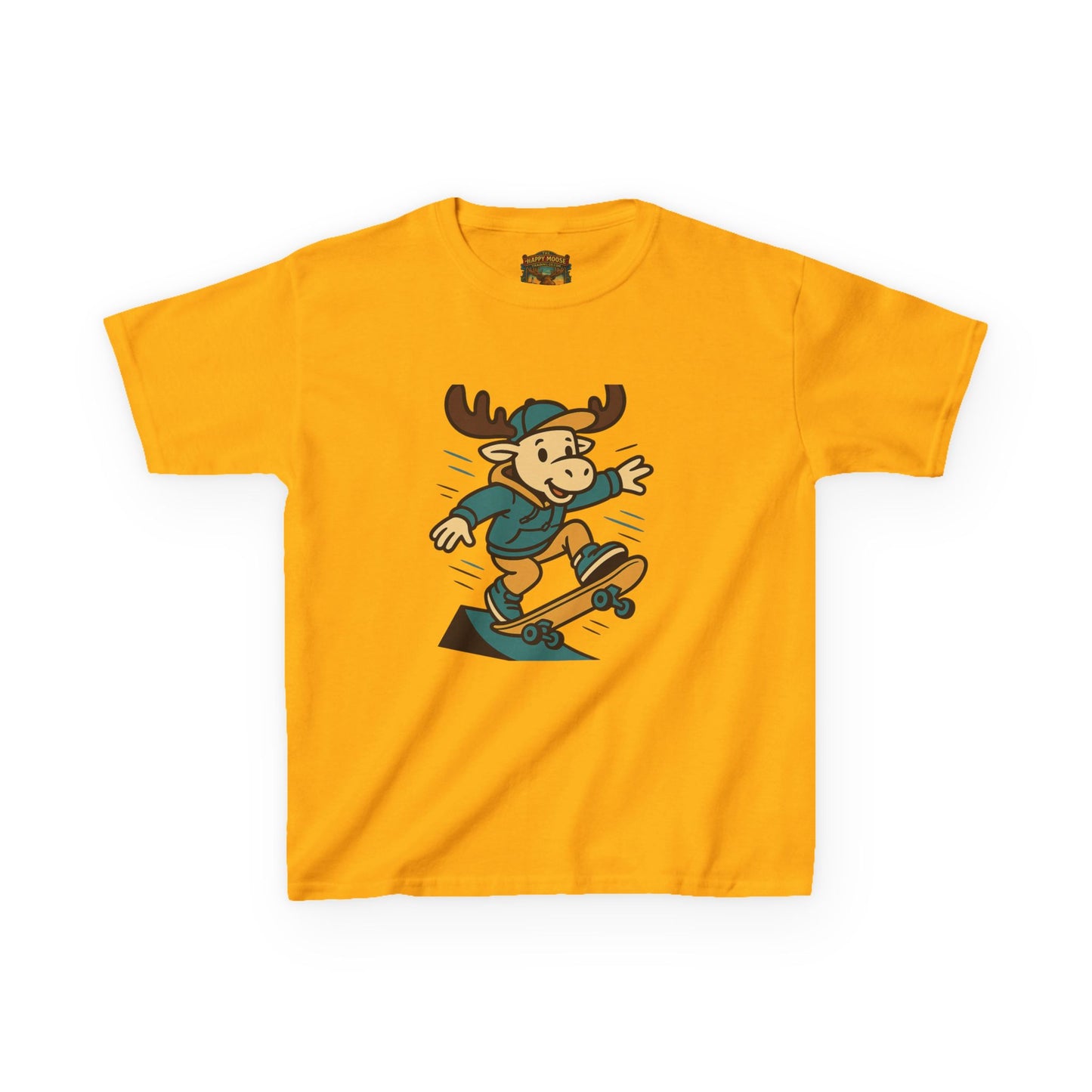 Kids Skateboarding Moose T‑Shirt — Cute Cartoon Skateboard Tee for Boys & Girls