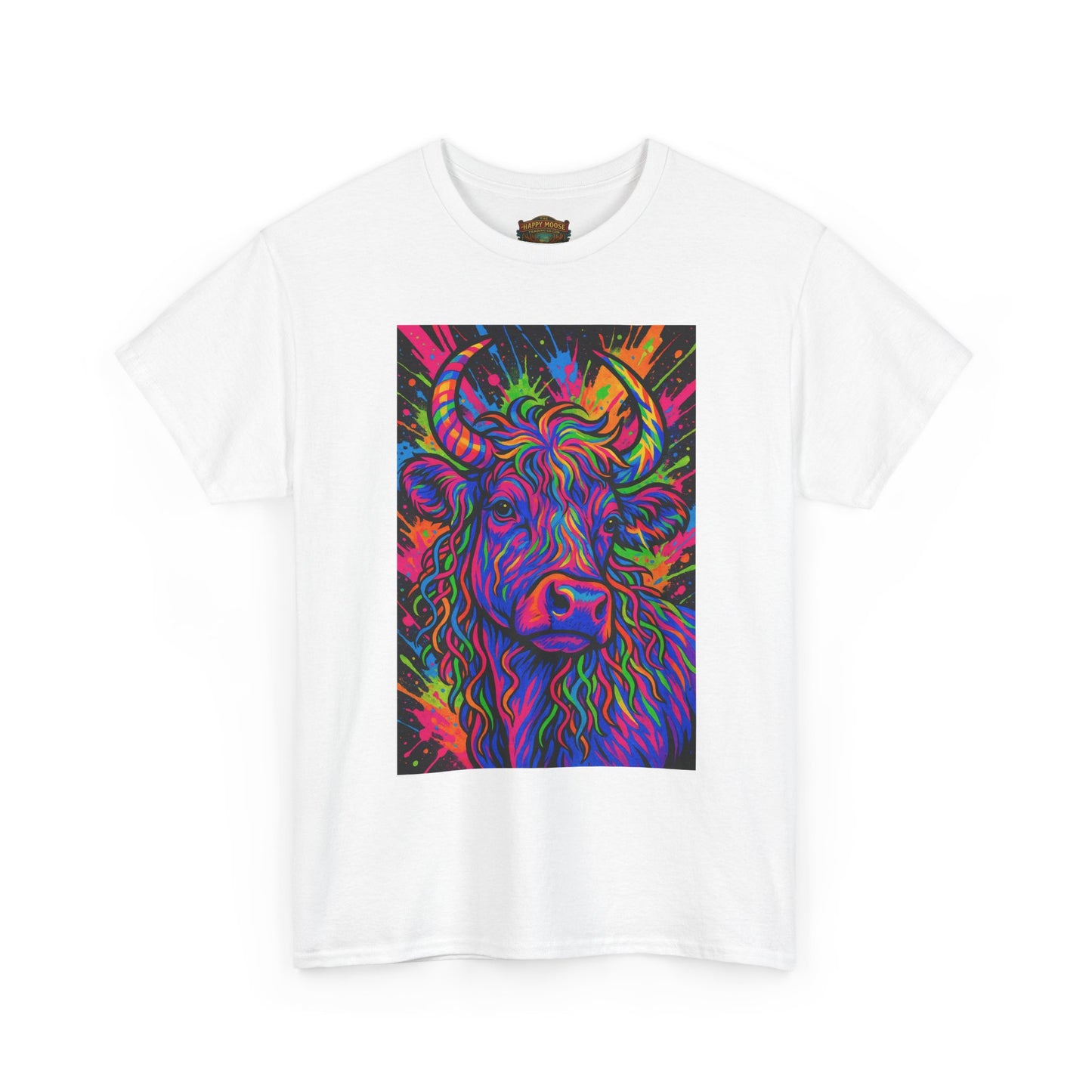 Psycadelic Highland Cow T-Shirt | Retro Rainbow Cow Art 1