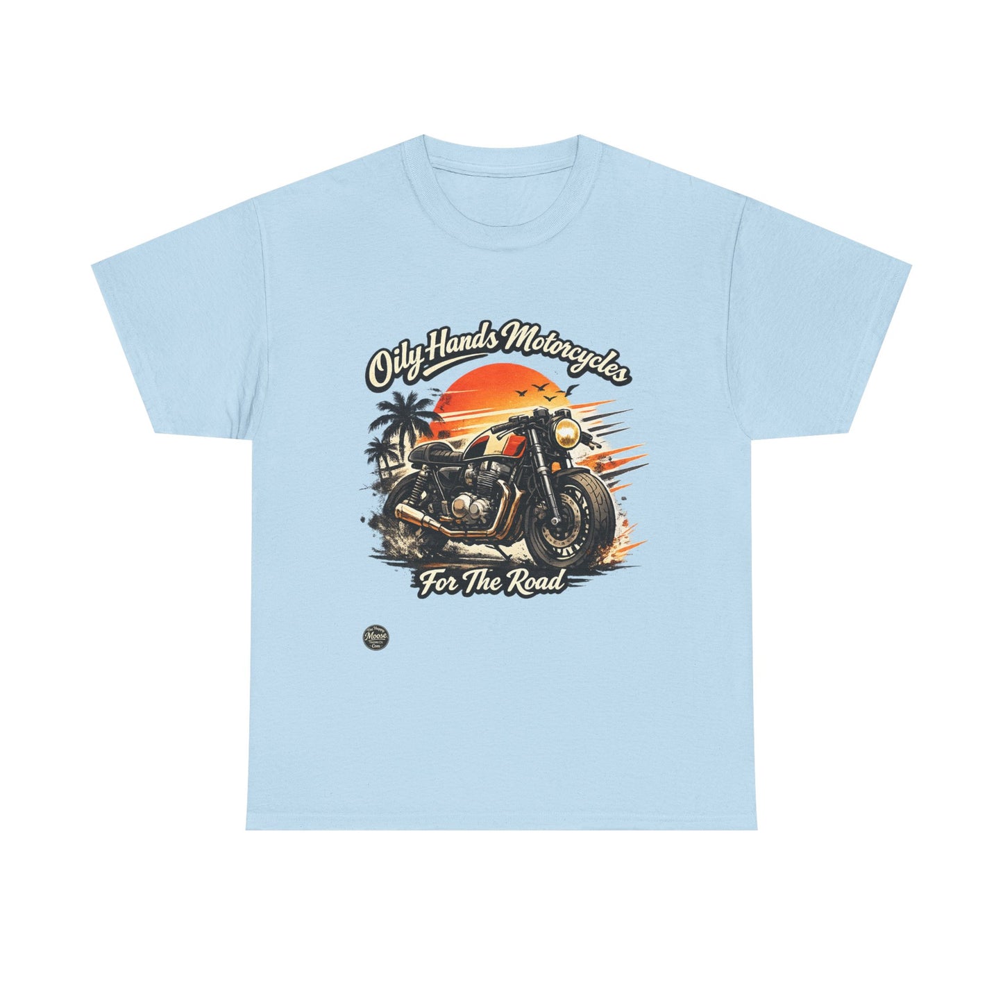 Oily Hands Motorcycle Sunset Tee — "Only Hands Motorcycles For The Road" Riding T-Shirt #001 E