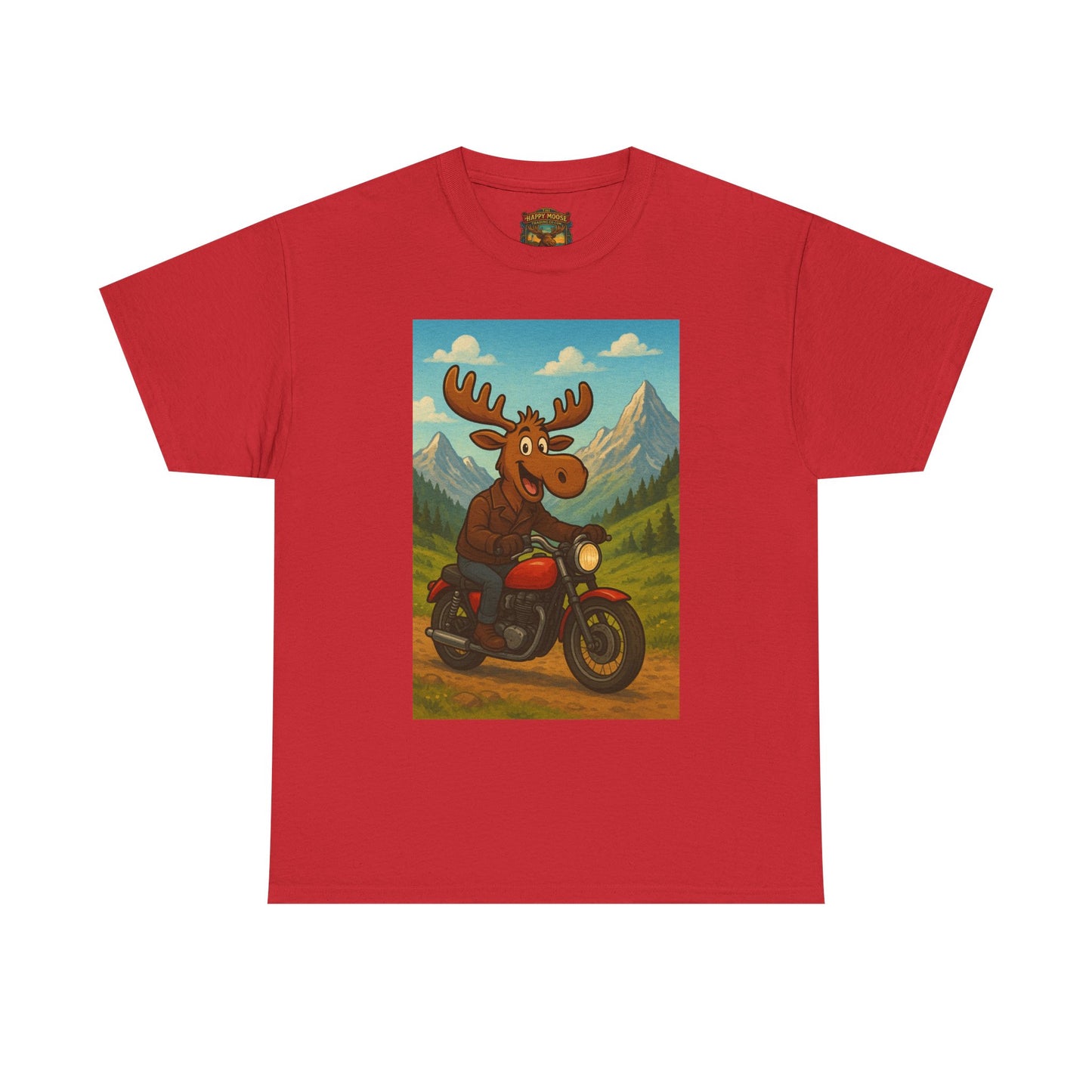 Happy Moose Motorcycle T-Shirt | Vintage Biker Moose Illustration