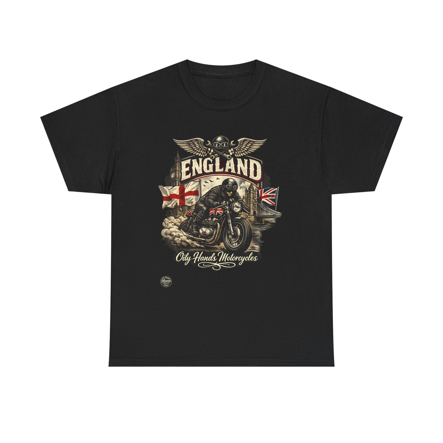 Oily Hands England Motorcycle Tee — Old Hands Biker Vintage Flag Graphic T-Shirt #009 E