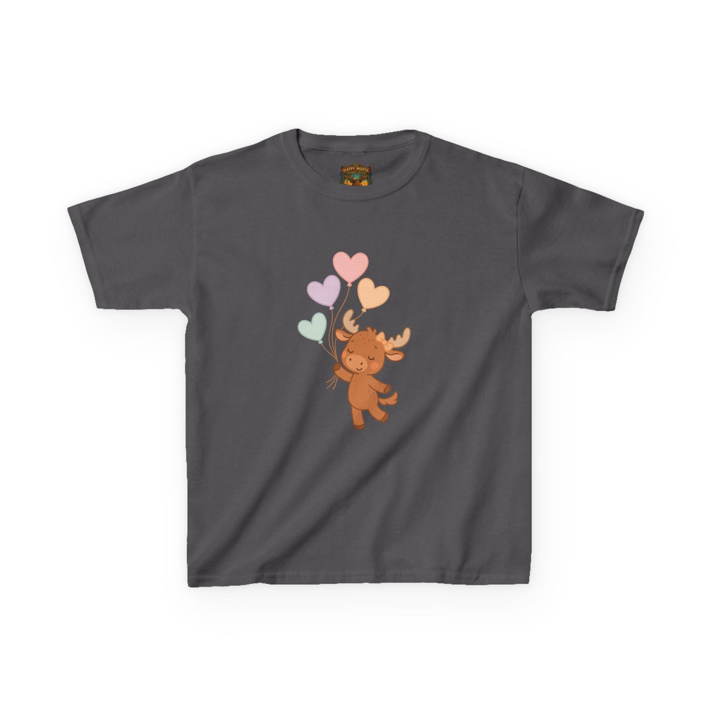Kids Tee — Cute Moose Holding Heart Balloons | Toddler Gift