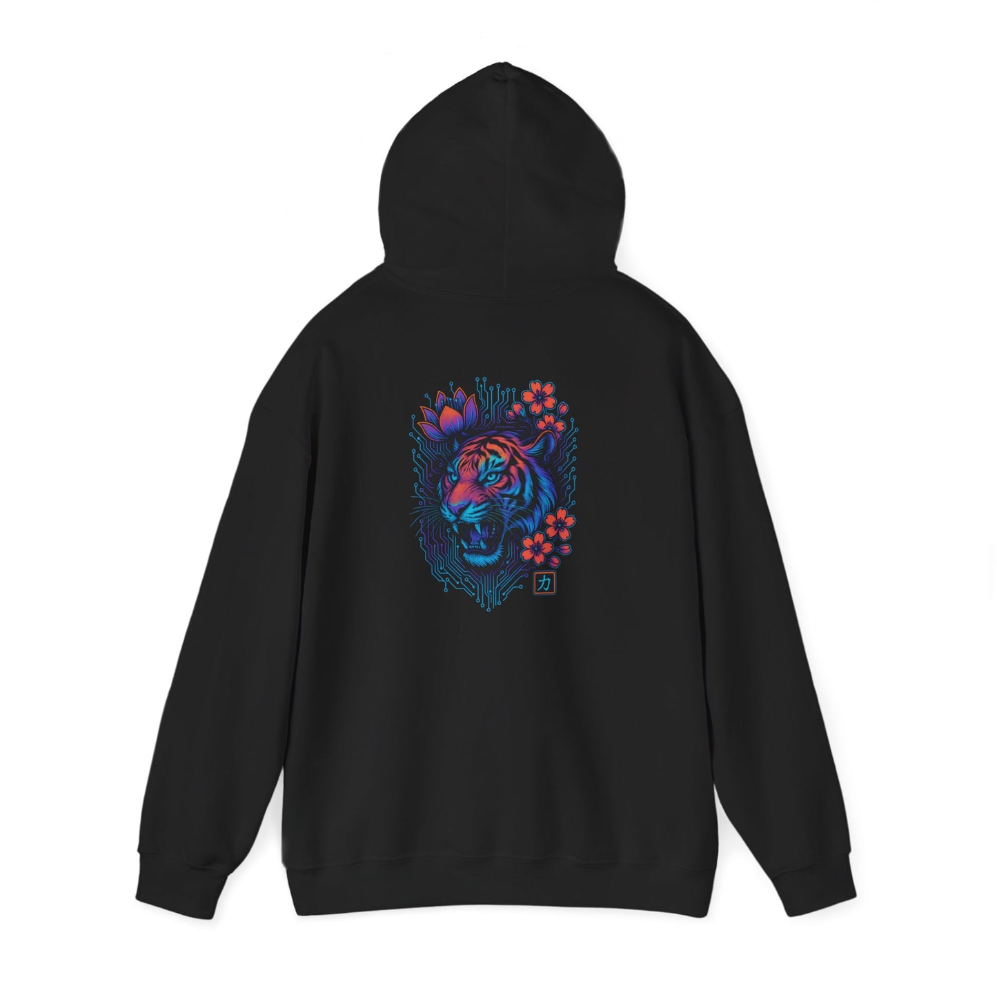 Tiger Rose Hoodie — Neon Floral Tiger Back Graphic Hoodie