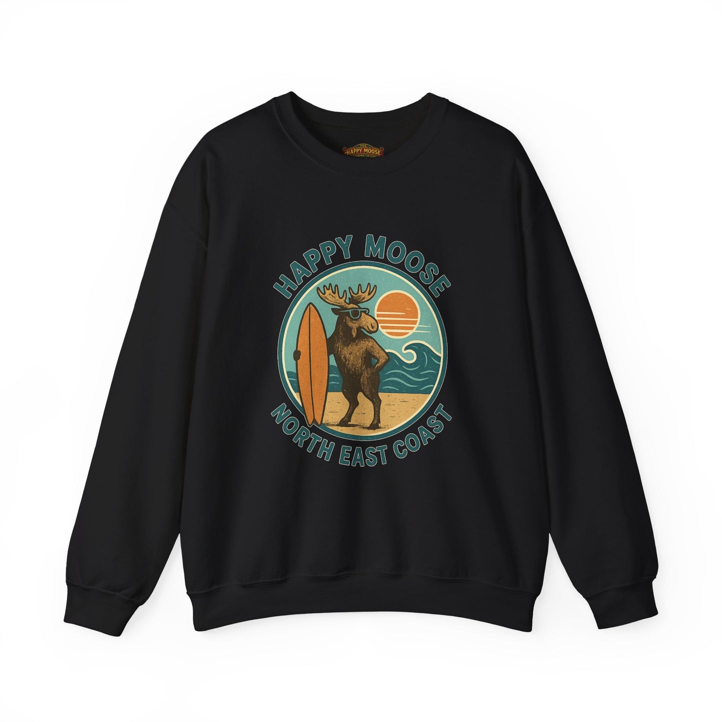 Happy Moose North East Coast Crewneck Sweatshirt — Vintage Surf Moose Graphic