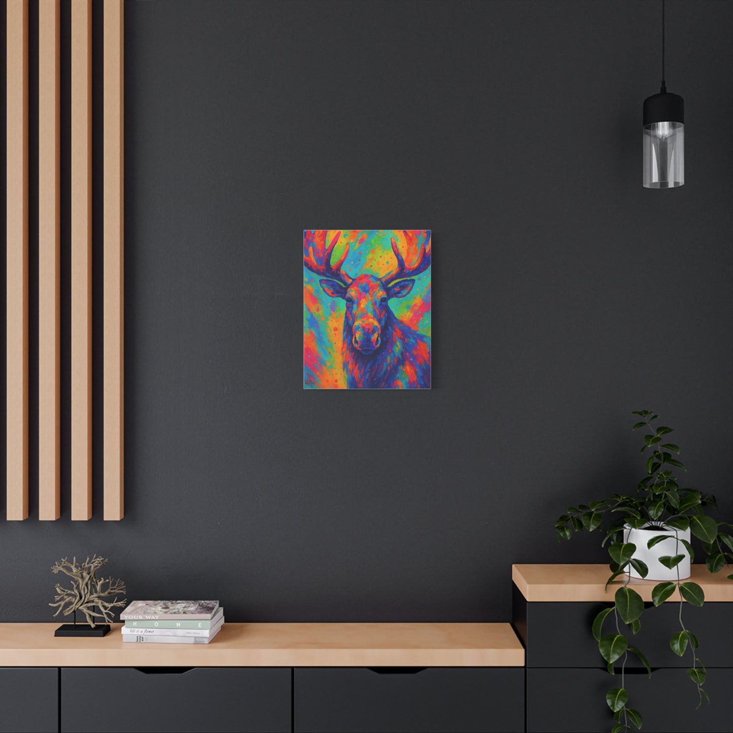 Colorful Moose Wall Art Canvas — Vibrant Wildlife Stretched Matte Canvas