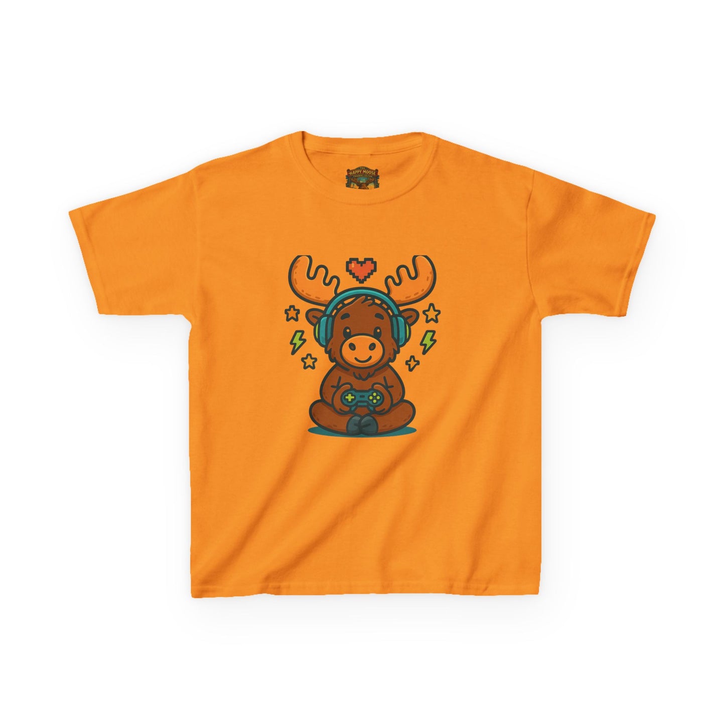 Kids Moose Gamer T‑Shirt — Cute Headset Moose with Controller