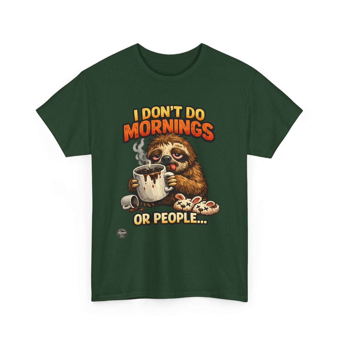 Sloth 'I Don't Do Mornings or People' Graphic Tee - Funny Coffee Shirt for Lazy Morning Lovers