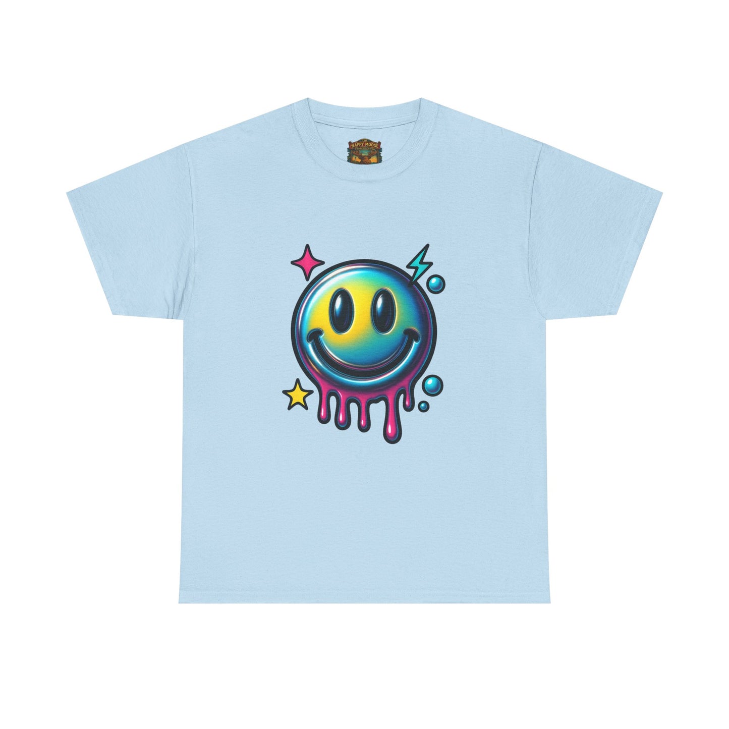 Smiley Drip Graphic Tee — Neon Melting Smiley Face T-Shirt