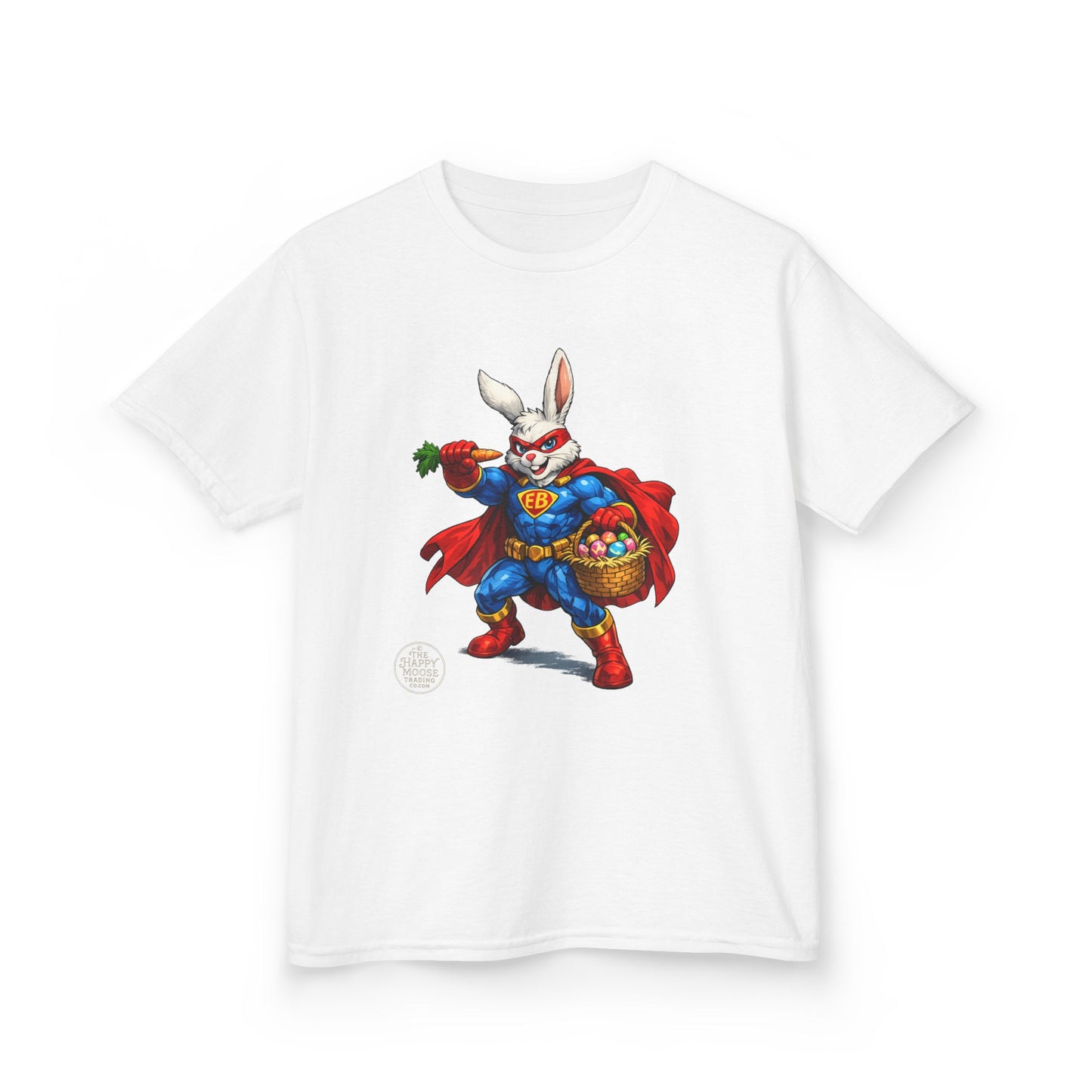 Kids Superhero Bunny T‑Shirt — Easter Basket & Carrot Costume