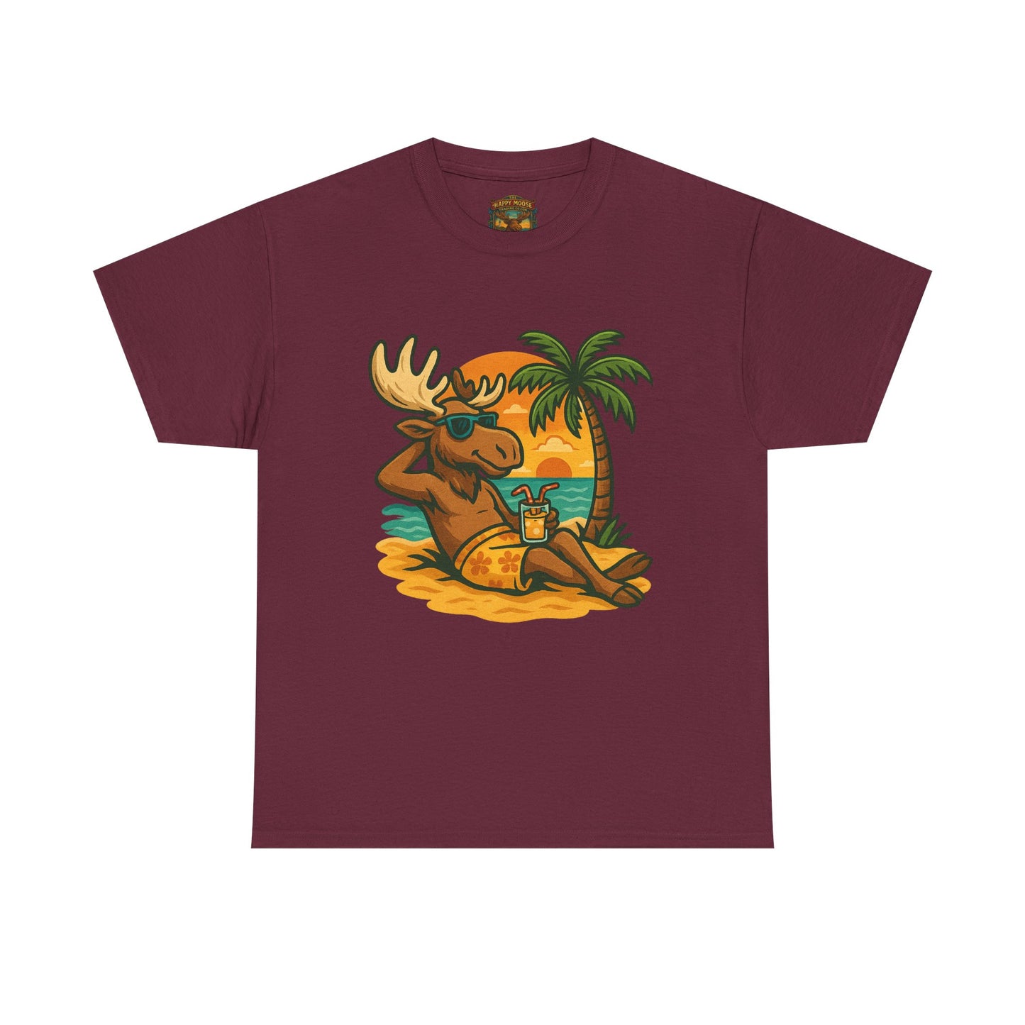 Moose Beach Vacation T-Shirt — Relaxing Tropical Moose Graphic Tee