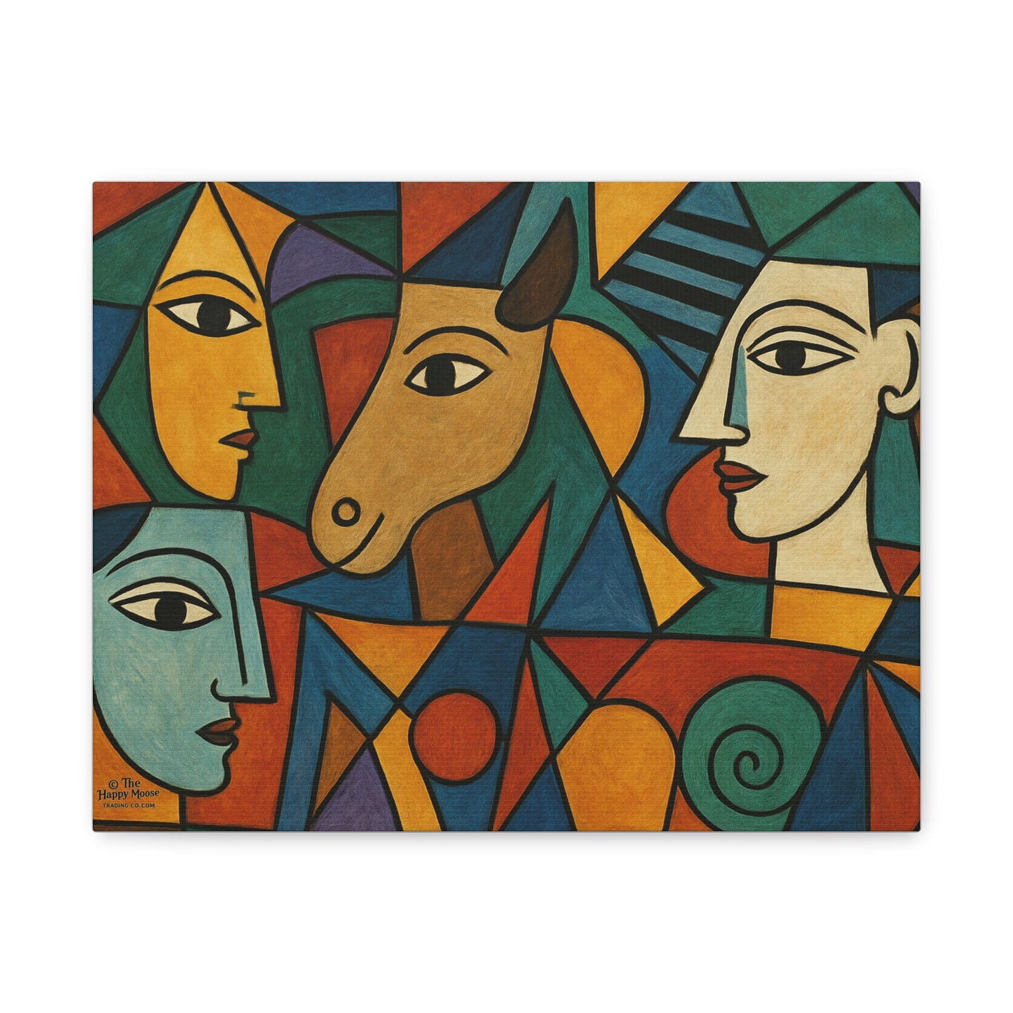 Abstract Cubist Faces Canvas Print — Colorful Stretched Wall Art