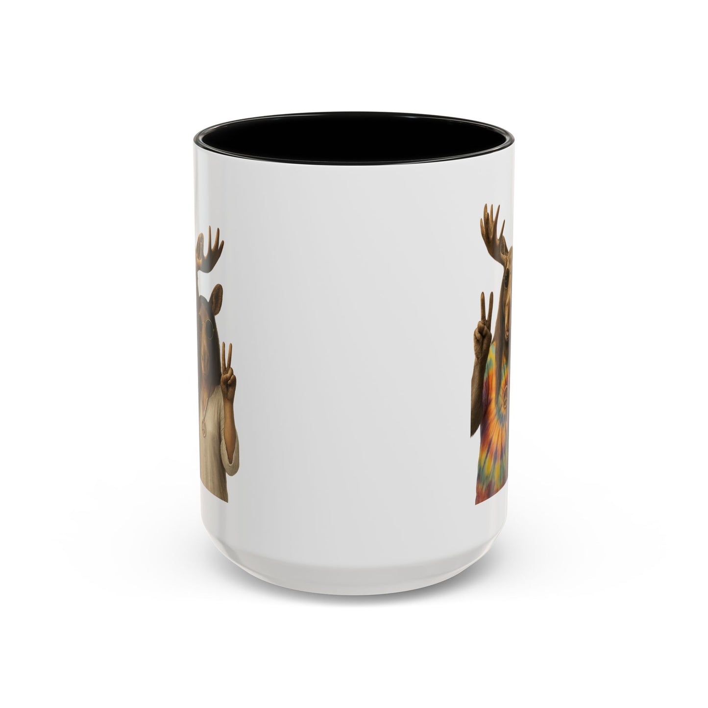 Peaceful Moose Couple Accent Coffee Mug — Hippie Tie-Dye Moose Peace Sign 11/15oz