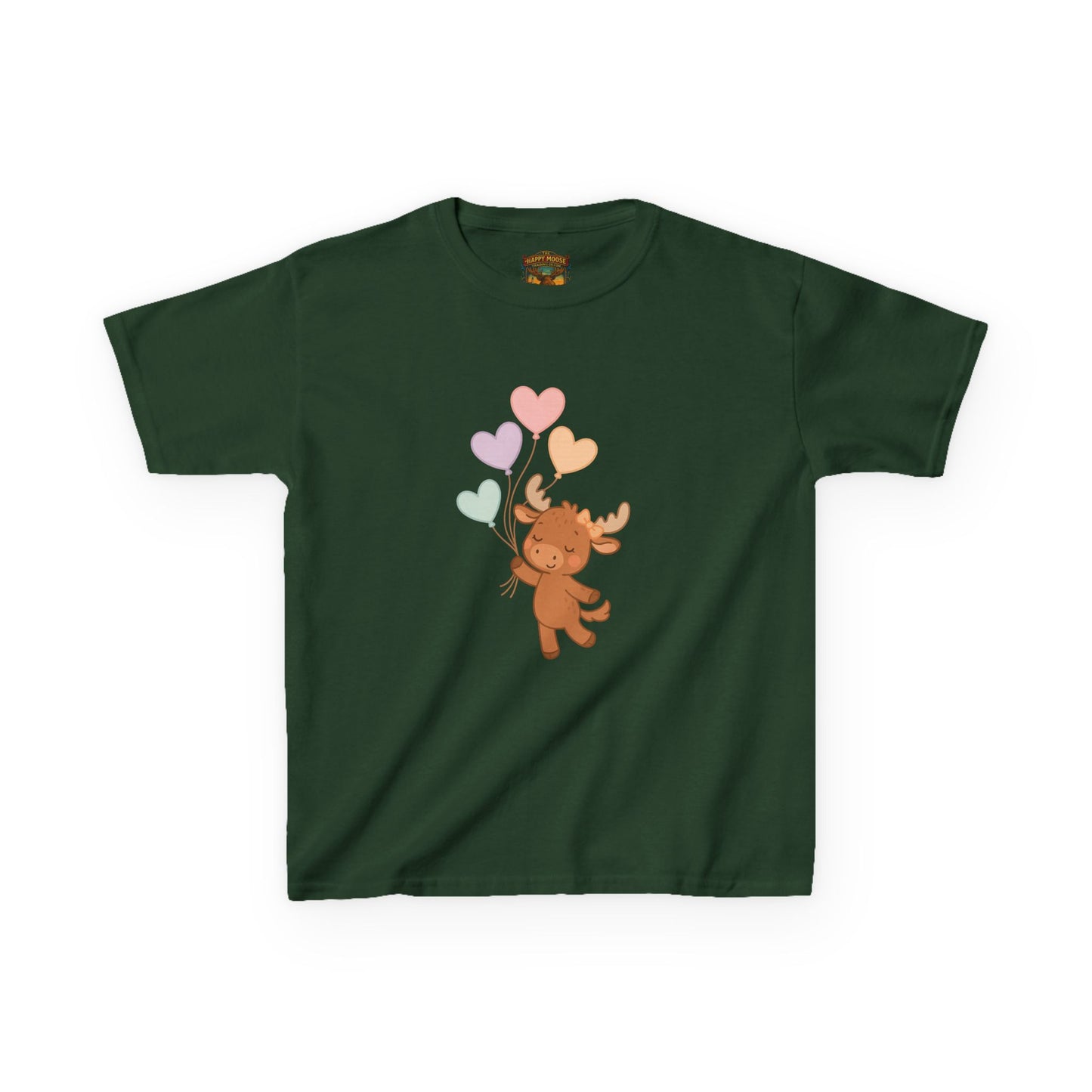 Kids Tee — Cute Moose Holding Heart Balloons | Toddler Gift