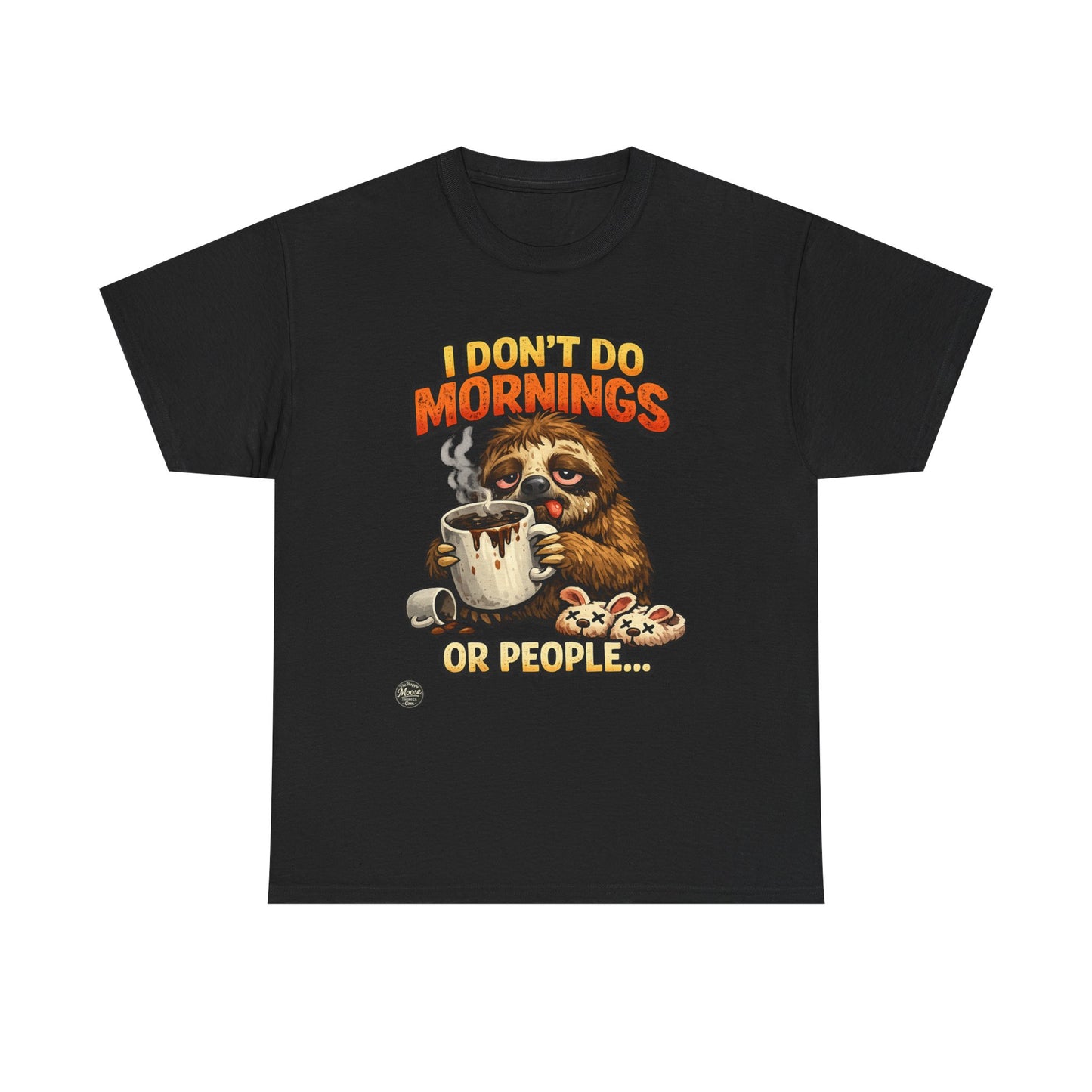 Sloth 'I Don't Do Mornings or People' Graphic Tee - Funny Coffee Shirt for Lazy Morning Lovers