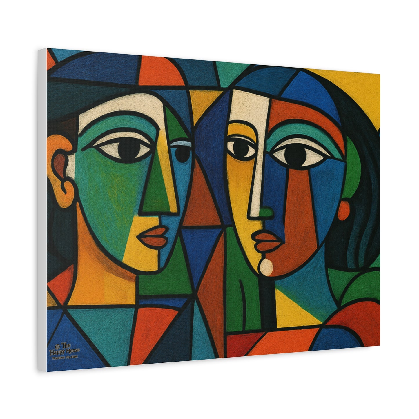 Abstract Cubist Faces Matte Canvas Wall Art — Colorful Modern Portrait Print