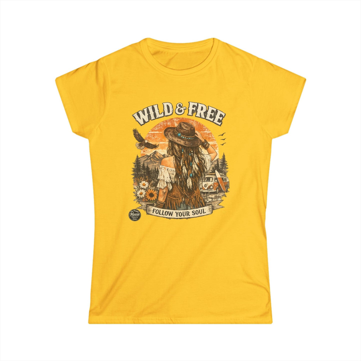 Wild & Free Women's Tee — 'Follow Your Soul' Boho Camping Graphic Shirt