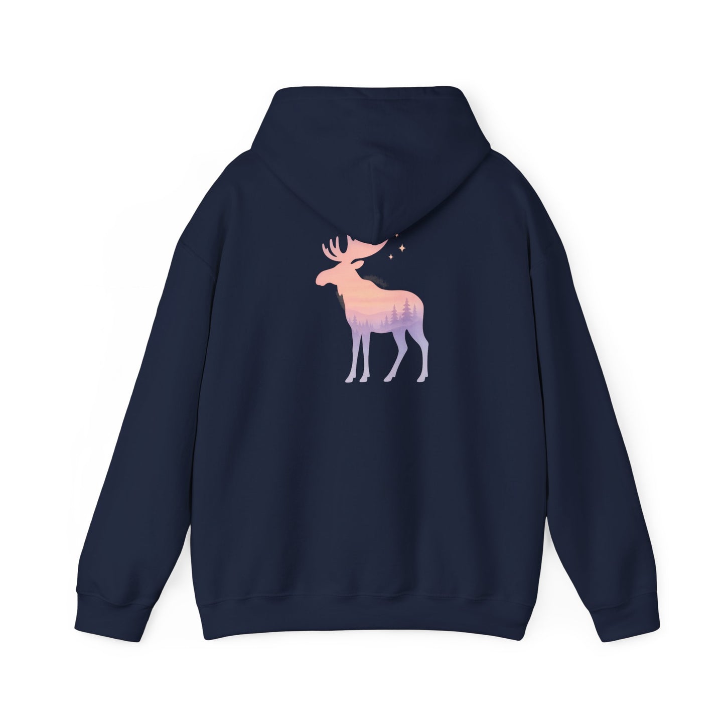 Moose Sunset Hoodie — Pastel Gradient Elk Graphic Pullover
