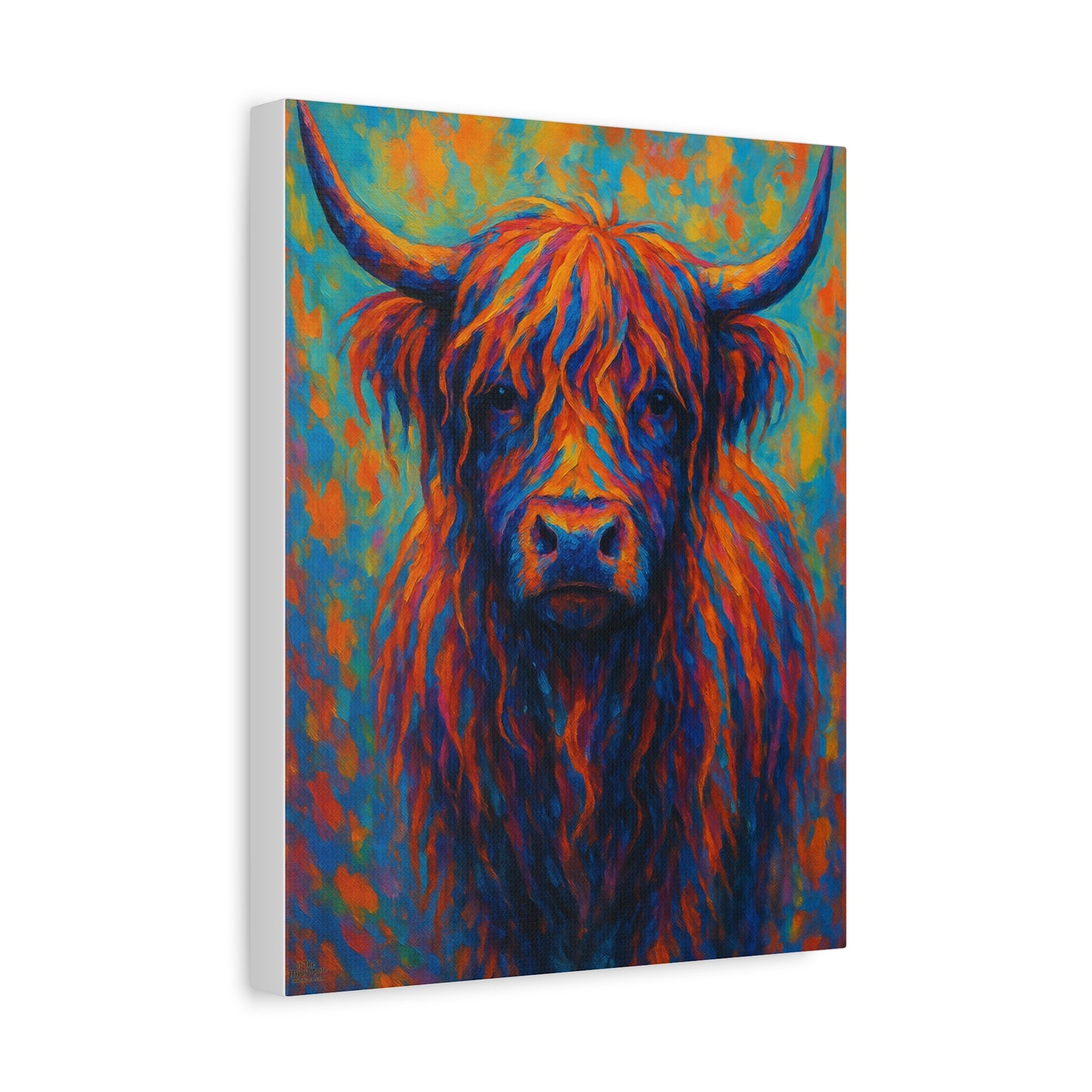 Colorful Highland Cow Matte Canvas Print — Vibrant Rustic Wall Art