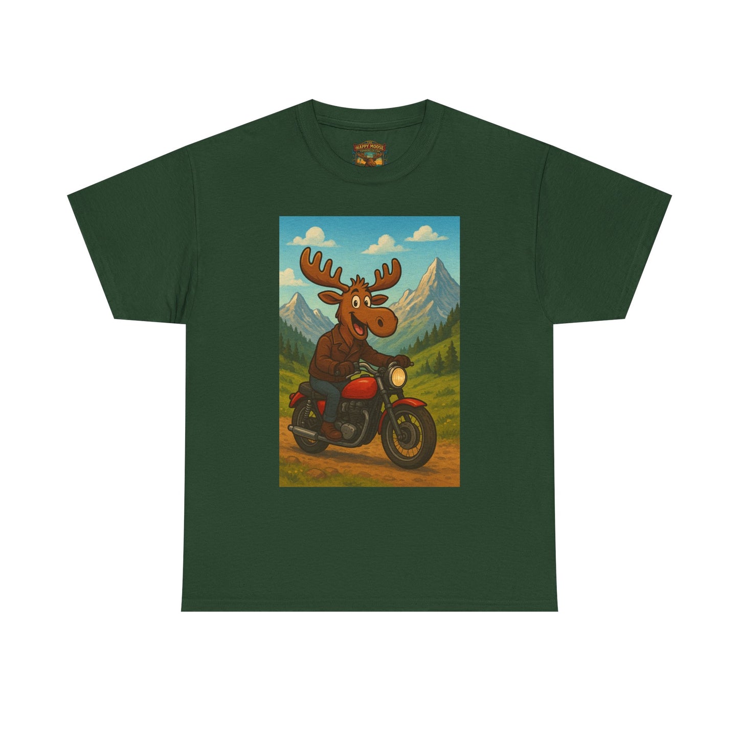 Happy Moose Motorcycle T-Shirt | Vintage Biker Moose Illustration
