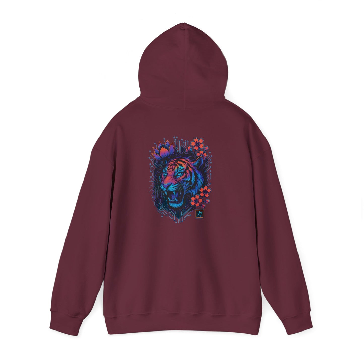 Neon Floral Tiger Hoodie — Artistic Bold Tiger Portrait Sweatshirt