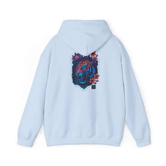 Neon Floral Tiger Hoodie — Artistic Bold Tiger Portrait Sweatshirt