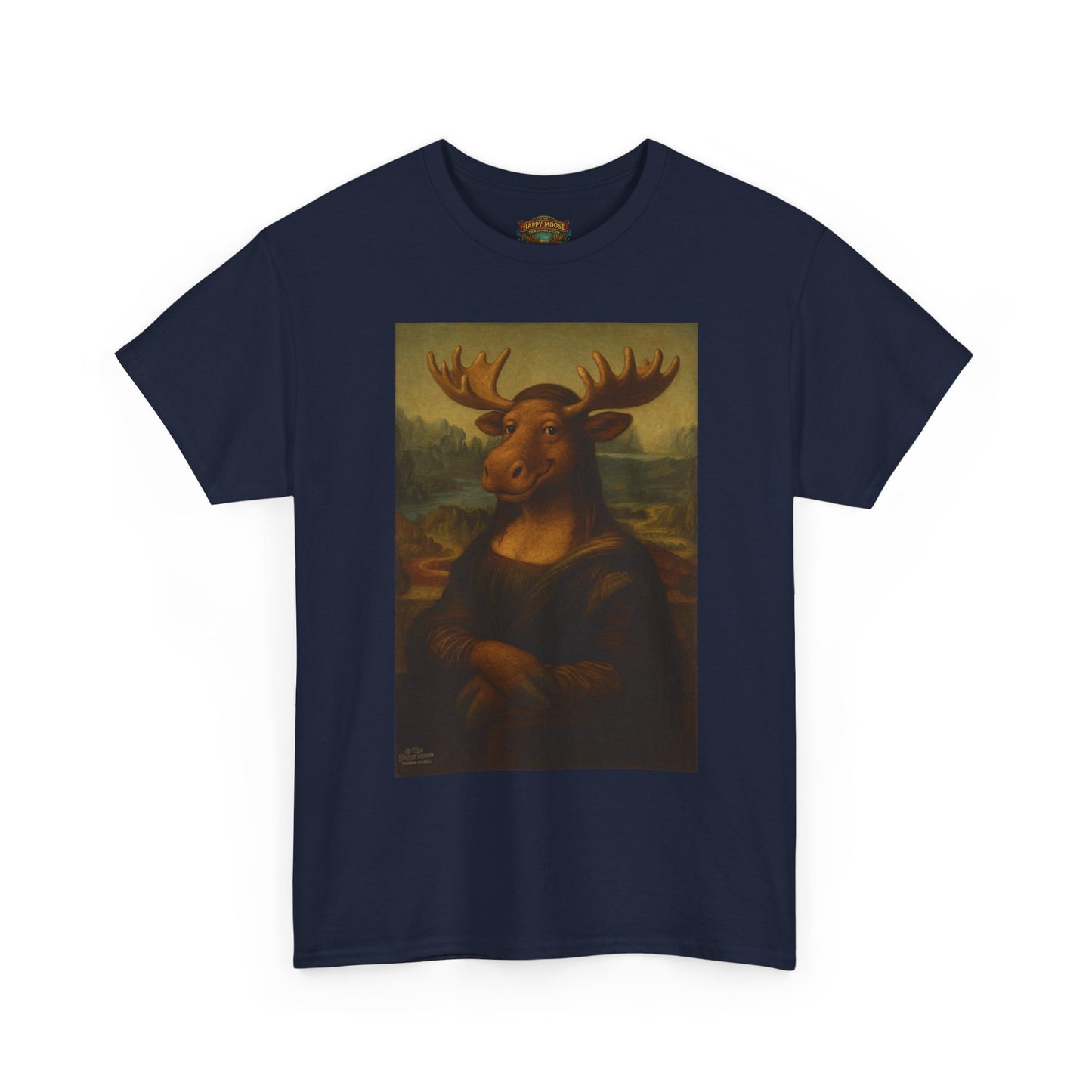 Mona Moose Tee — Funny Renaissance Moose Portrait T‑Shirt