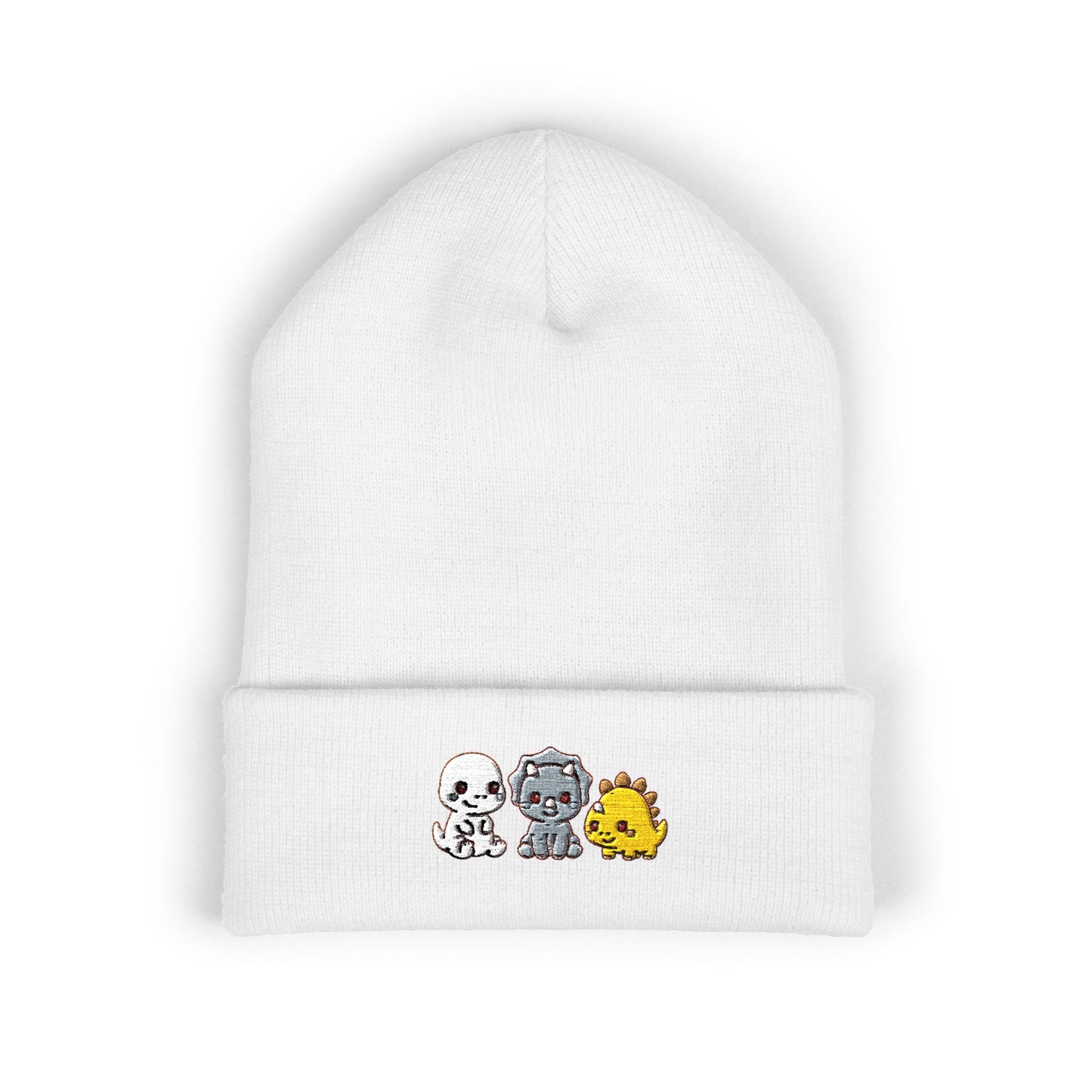 Embroidered Cute Character Cuffed Beanie — Trio Skull, Robot & Chick Winter Hat
