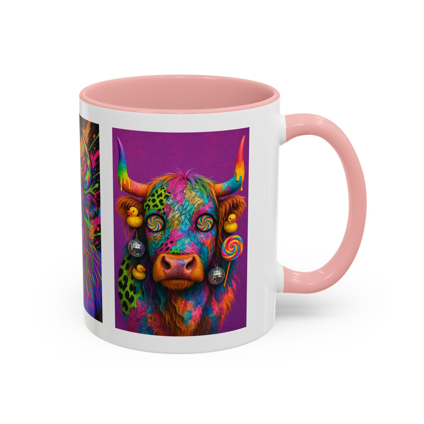 Psychedelic Highland Cow Accent Coffee Mug — Colorful Neon Farm Animal Art (11/15 oz)
