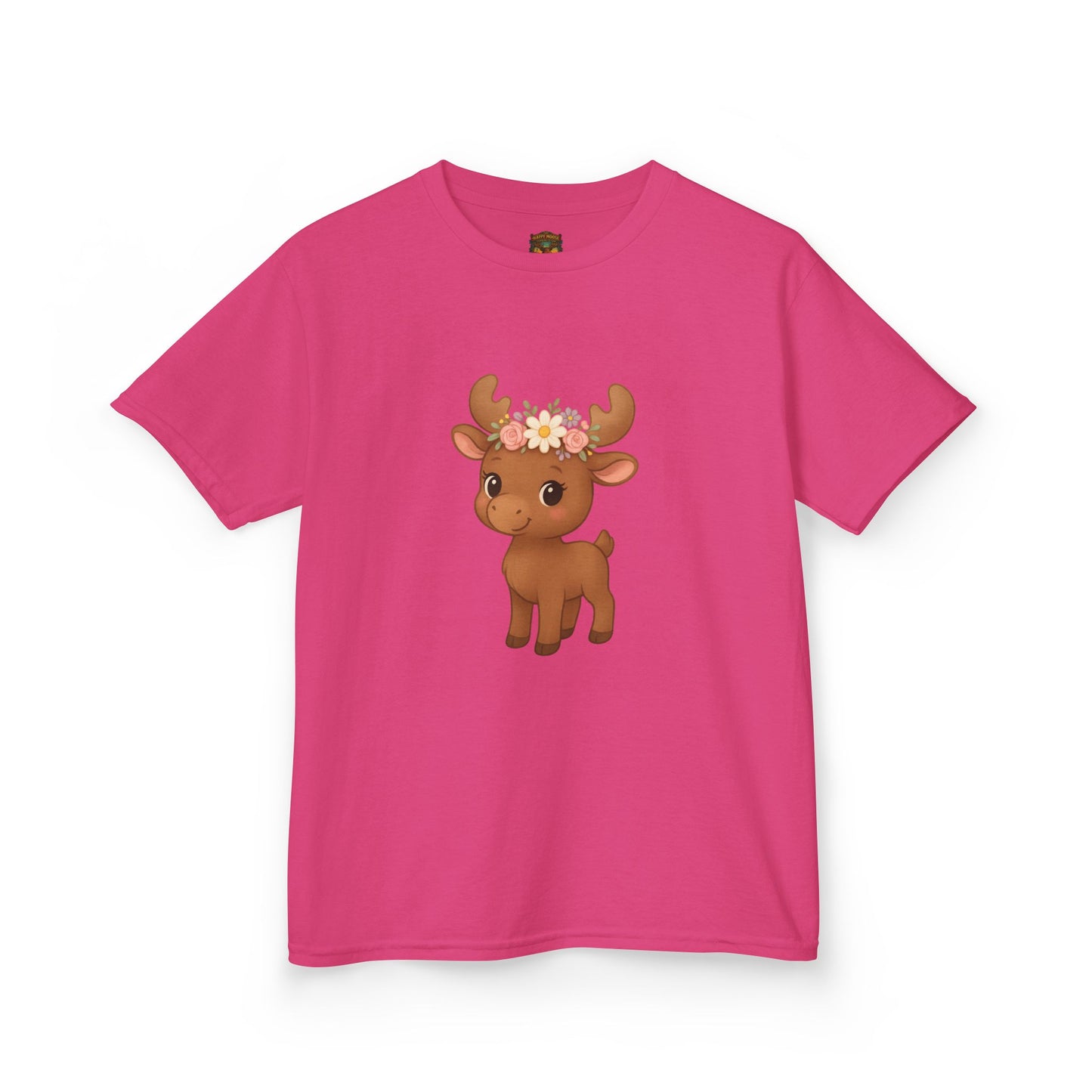 Kids Tee — Cute Floral Crown Baby Moose Graphic
