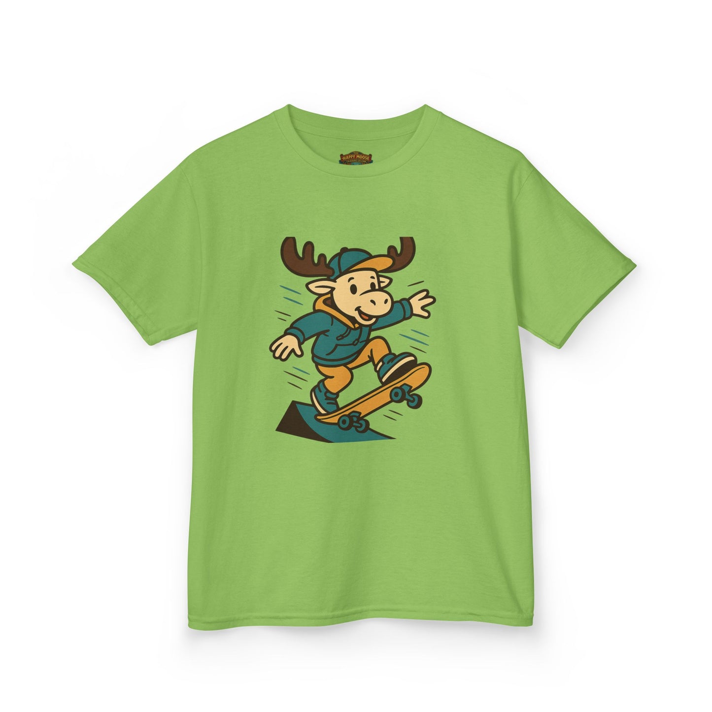 Kids Skateboarding Moose T‑Shirt — Cute Cartoon Skateboard Tee for Boys & Girls