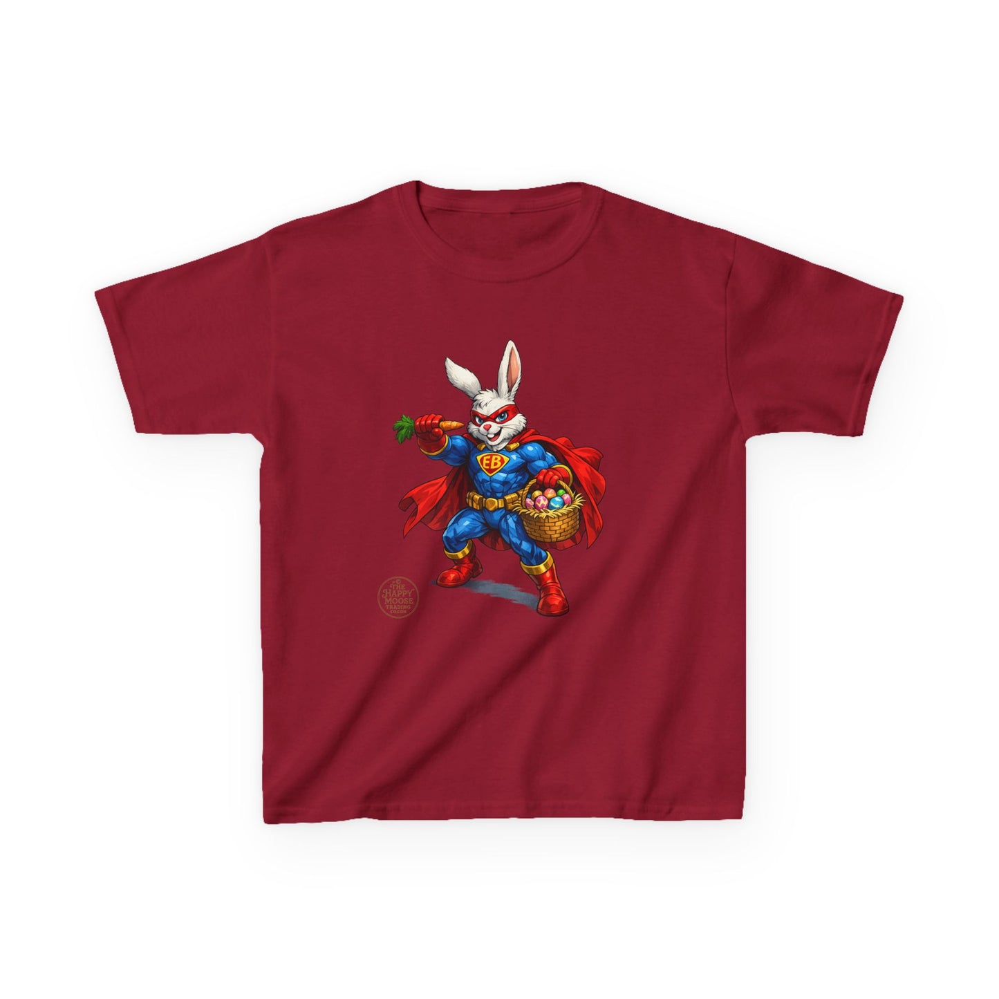 Kids Superhero Bunny T‑Shirt — Easter Basket & Carrot Costume