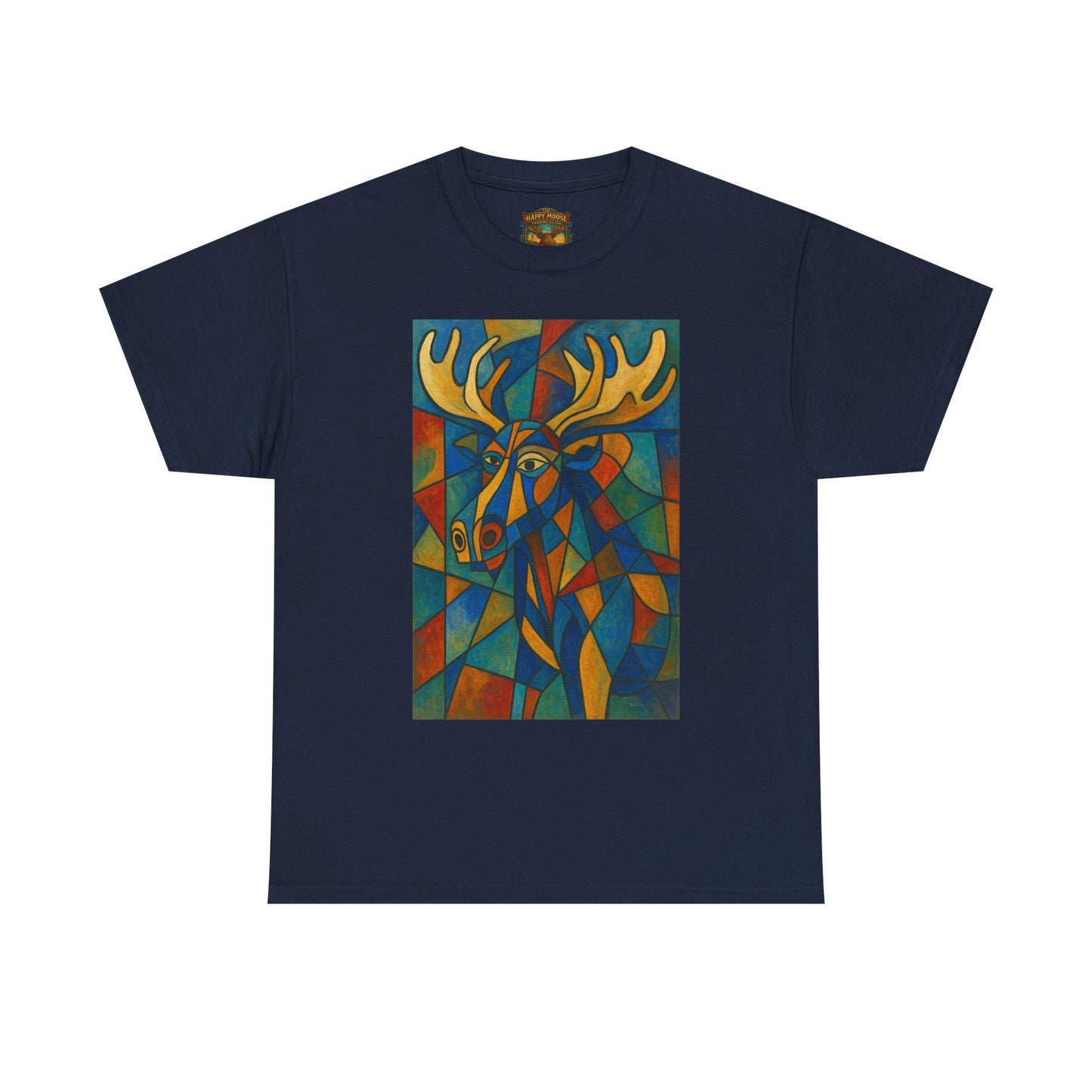 Picasso Moose T‑Shirt — Colorful Geometric Woodland Art Tee