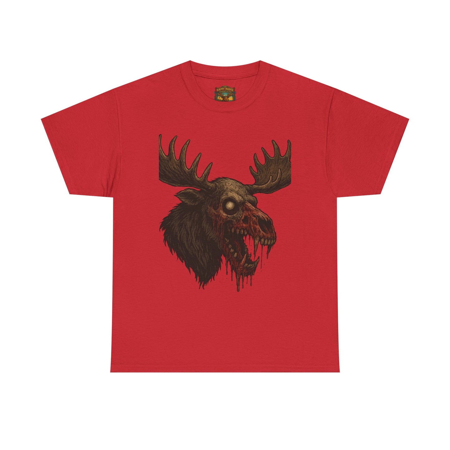 Horror Moose Skull Tee — Creepy Dripping Monster Head Graphic T-Shirt