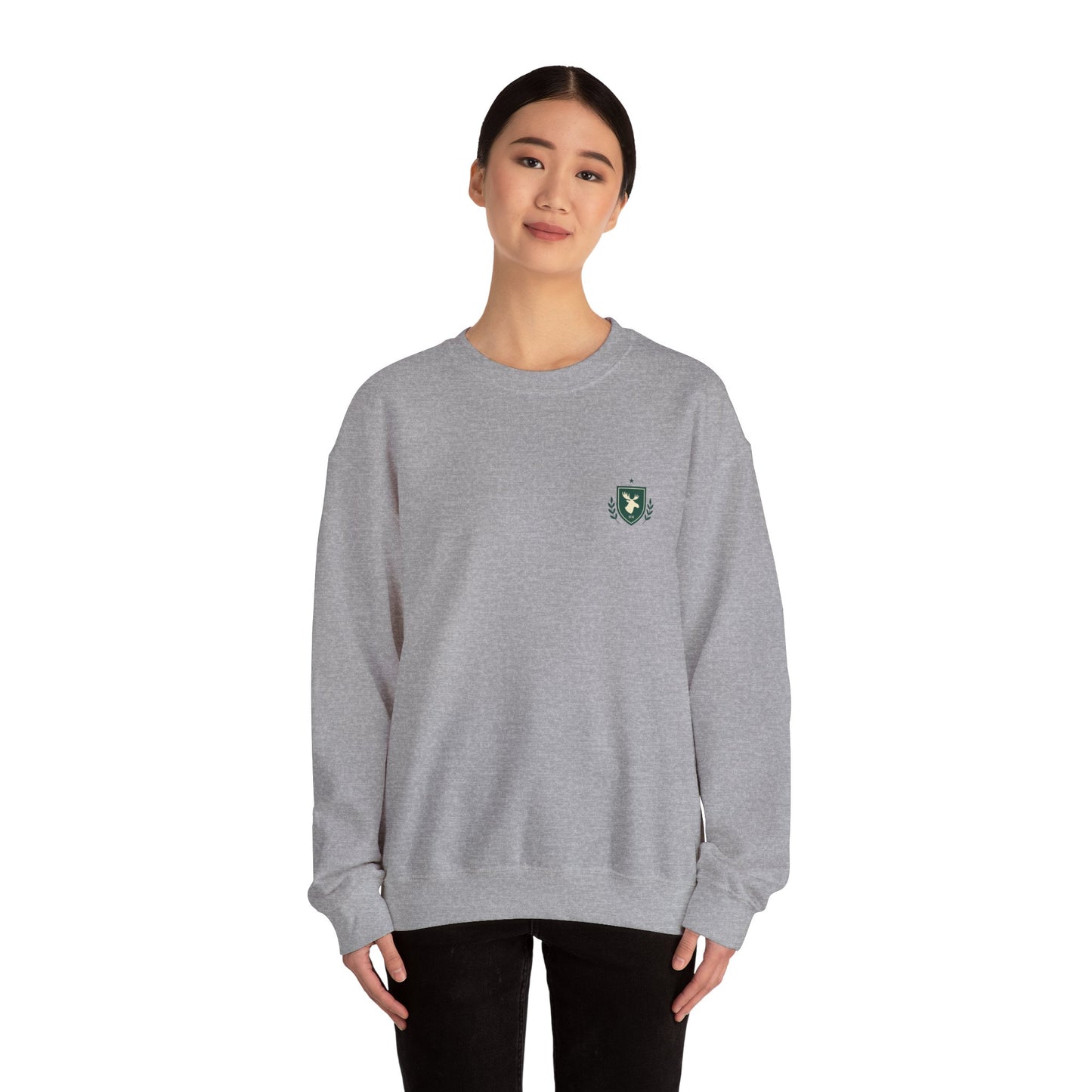 Embroidered Crest Crewneck Sweatshirt — Minimal Vintage Shield Logo