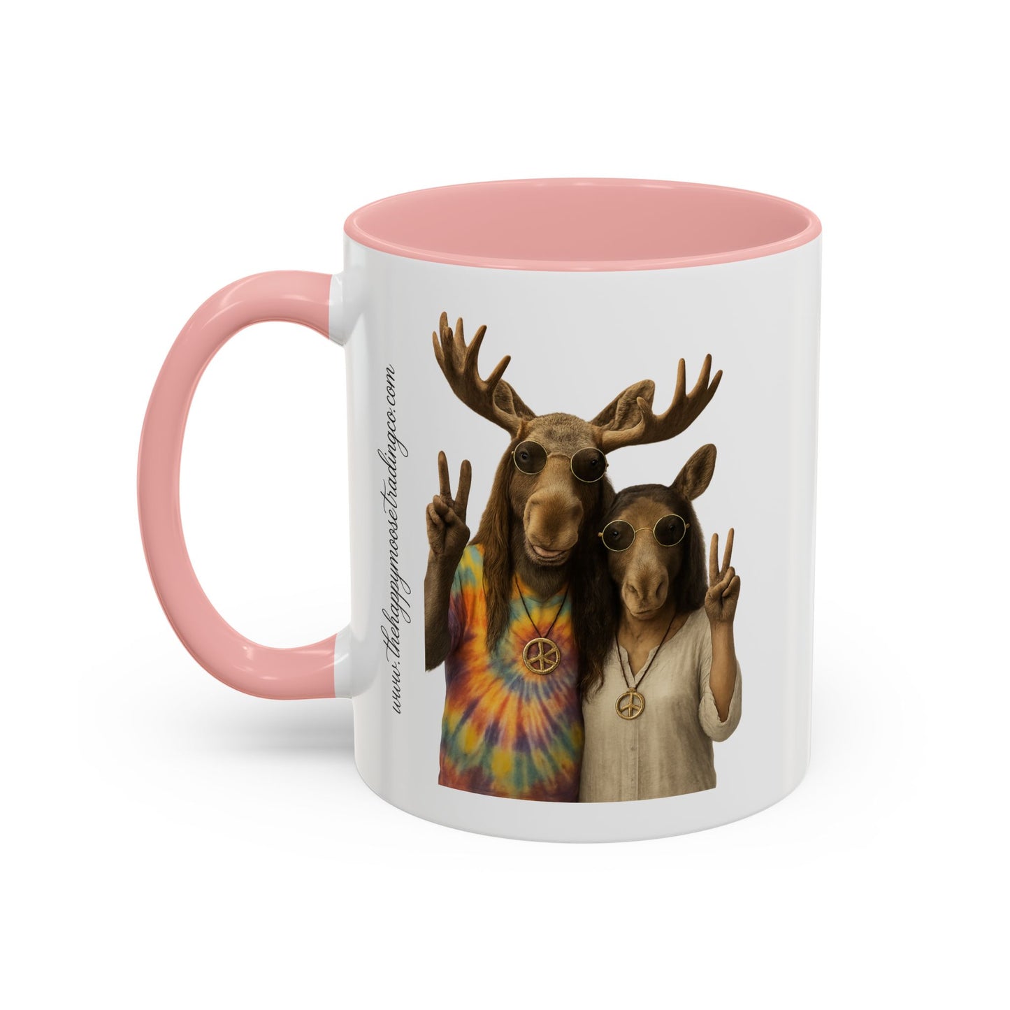 Peaceful Moose Couple Accent Coffee Mug — Hippie Tie-Dye Moose Peace Sign 11/15oz