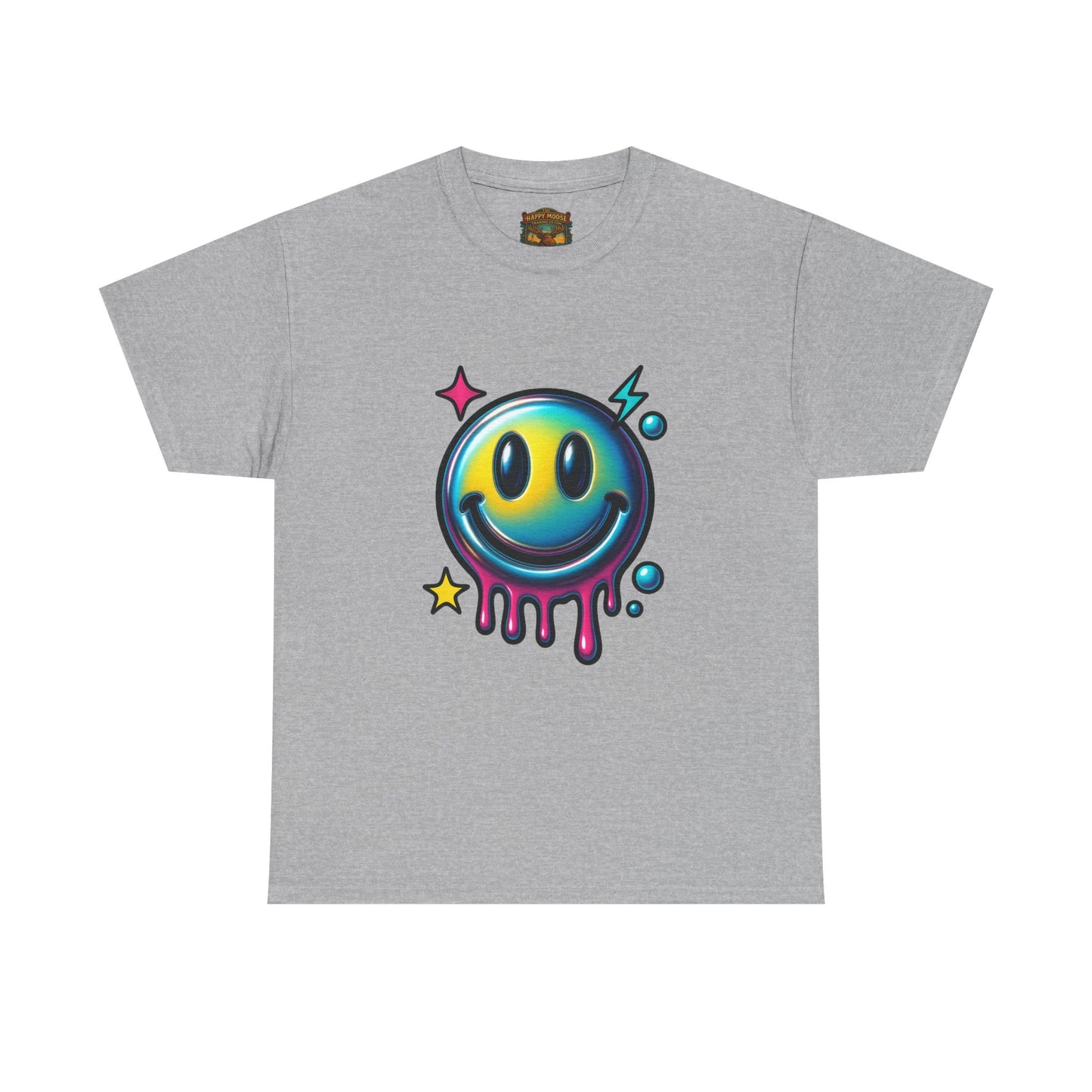 Smiley Drip Graphic Tee — Neon Melting Smiley Face T-Shirt