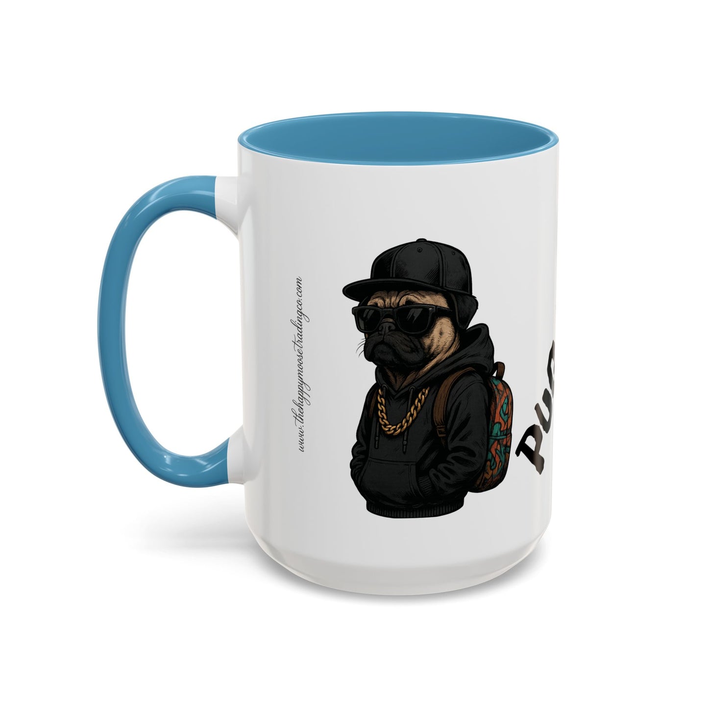 Pug Mug — Red Accent Coffee Mug with Hipster Pug Illustration (11/15oz)